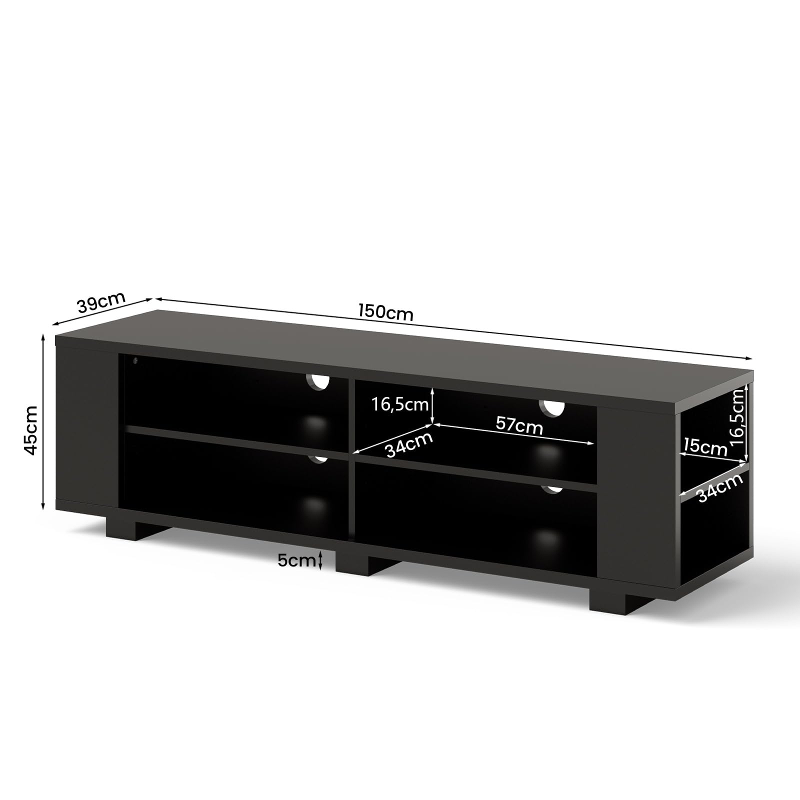 komfotteu-tv-schrank-bis-65-zoll-lowboard-150x39x45-cm-schwarz-mit-4-f-chern image 6