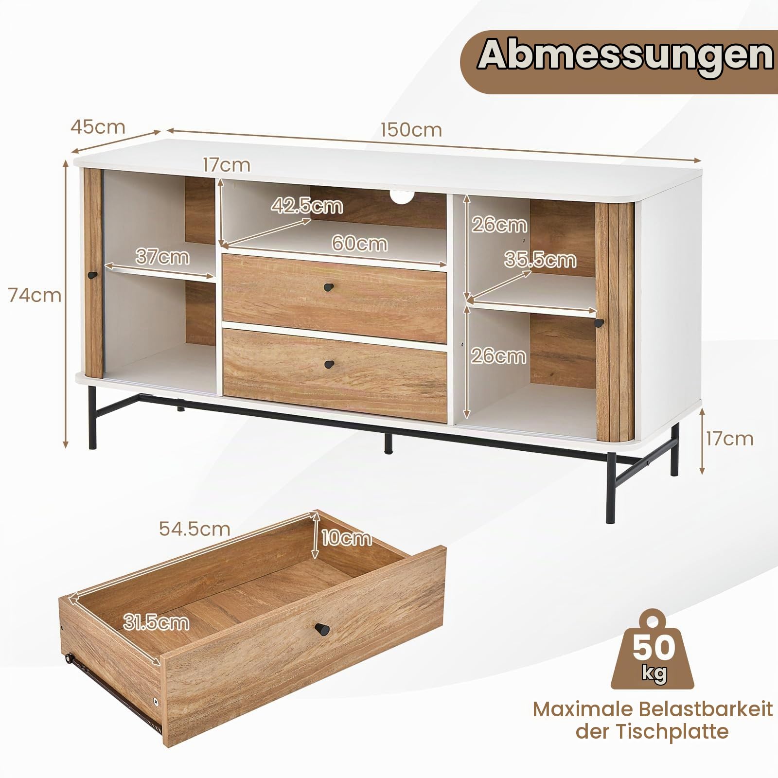 komfotteu-sideboard-150x45x74cm-mit-schiebet-ren-tv-bis-65-zoll image 6