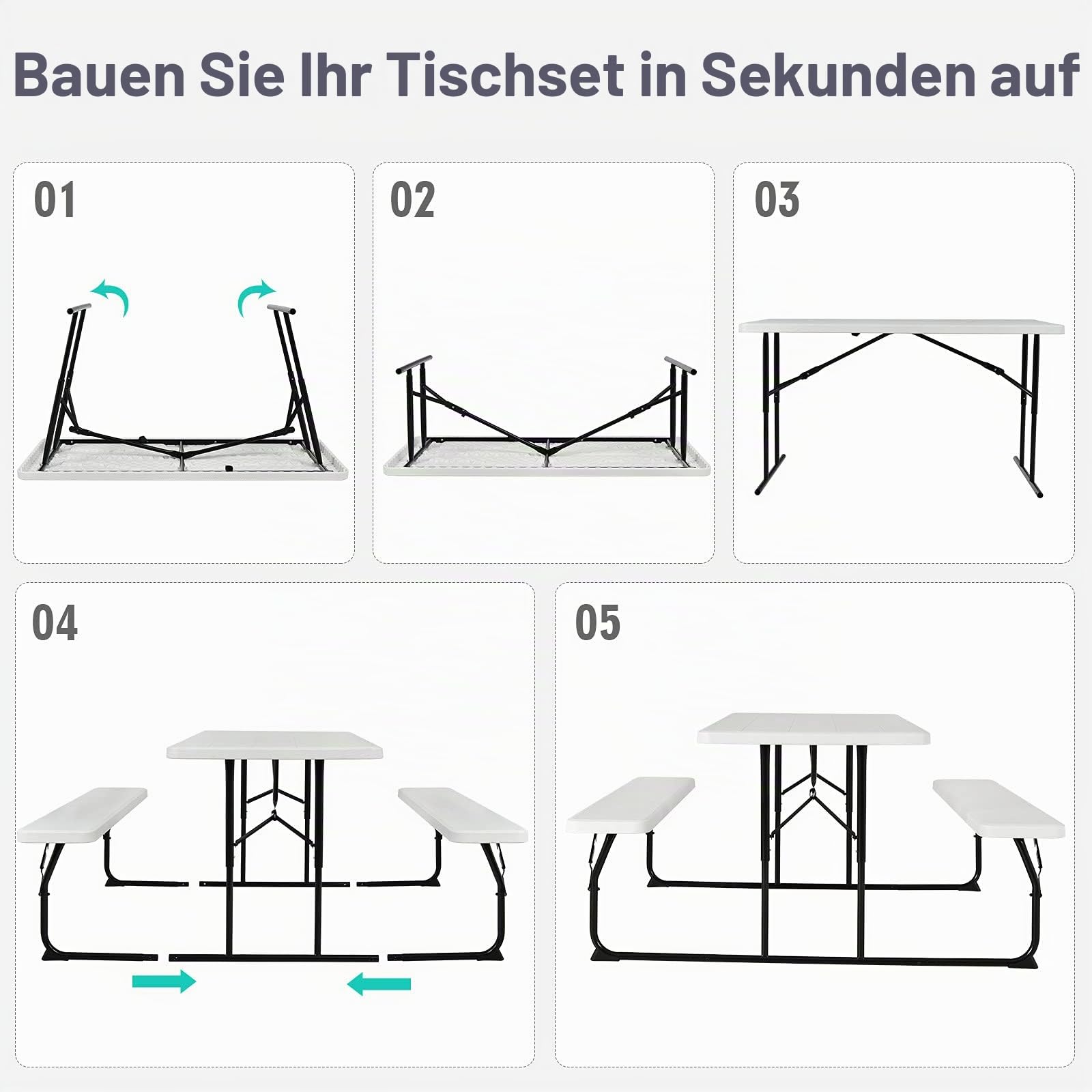 komfotteu-campingtisch-mit-st-hlen-klappbar-bierzeltgarnitur-3-teilig-wei image 4