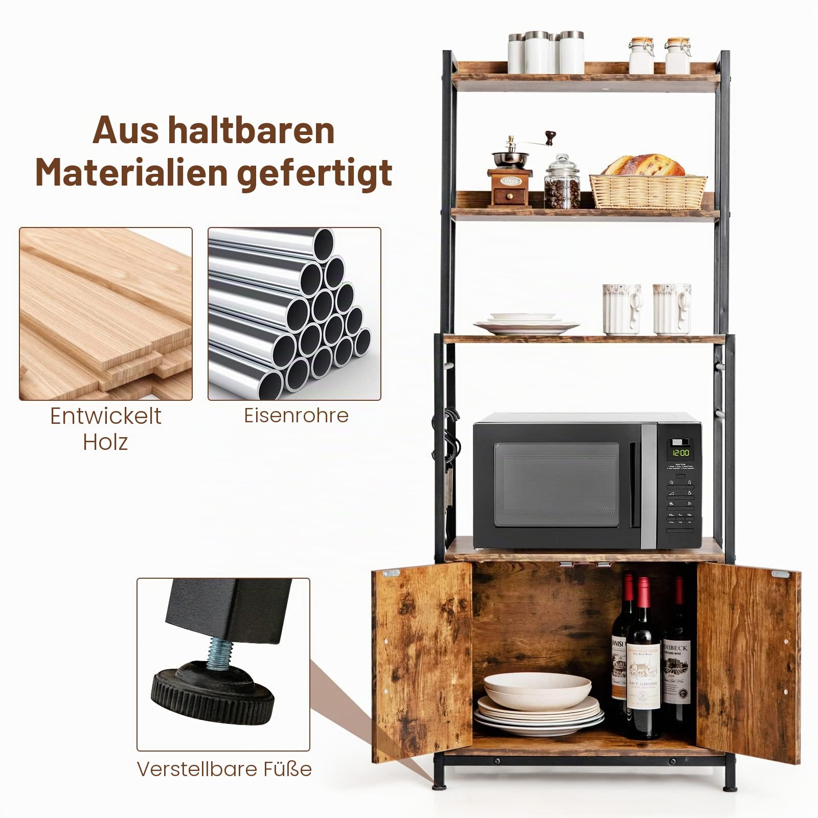 komfotteu-k-chenregal-4-ebenen-60x40x150-cm-b-ckerregal-vintage-braun image 4