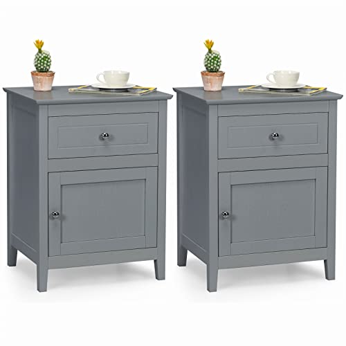 komfotteu-nachttisch-aus-holz-2er-set-grau-mit-schublade-schrank image 8