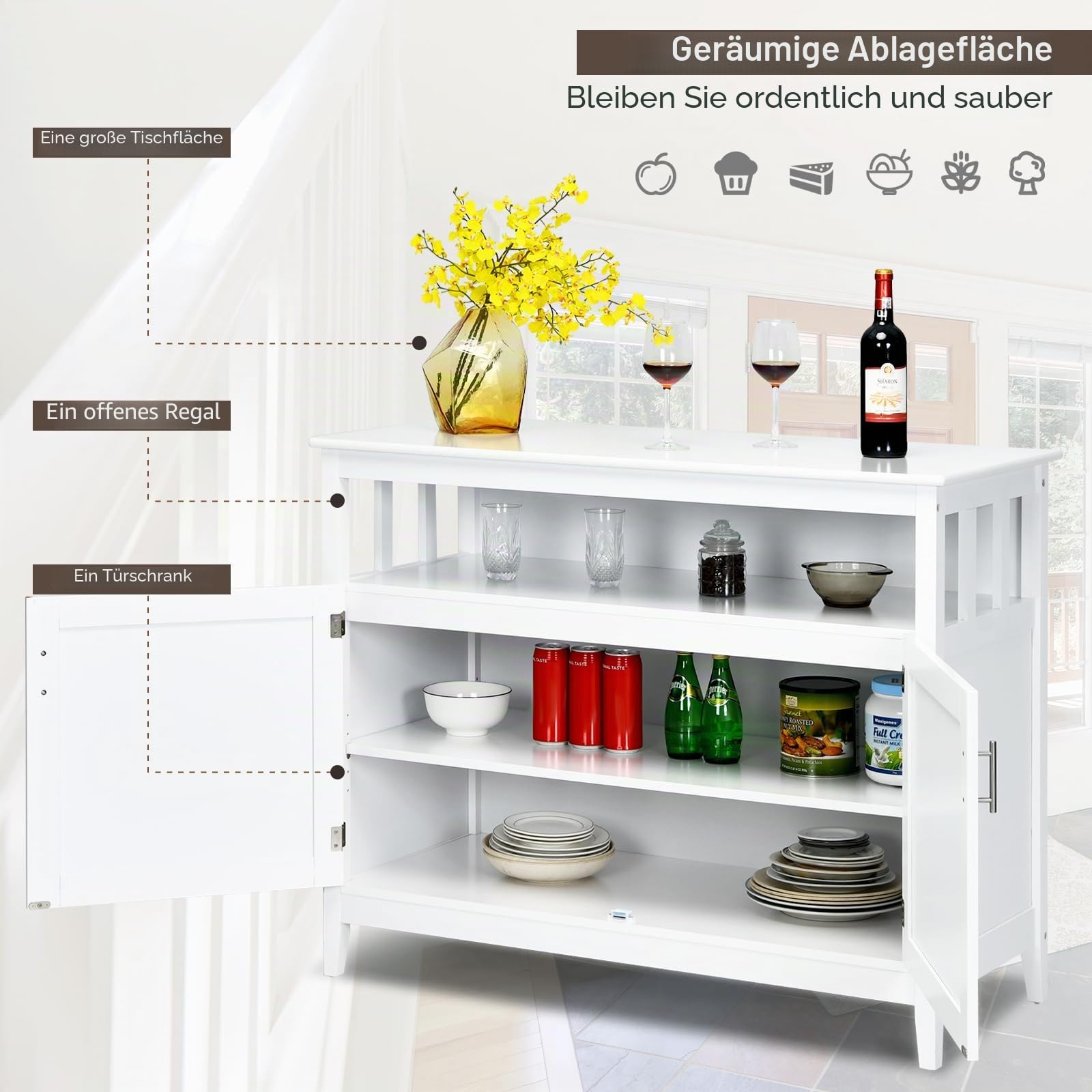 komfotteu-sideboard-kiefernholz-114x51x91-cm-mit-verstellbaren-regalen image 4