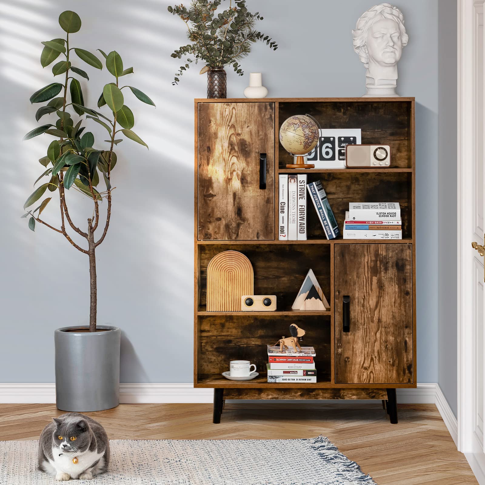 komfotteu-b-cherschrank-holz-80-x-24-x-119-5-cm-2-t-ren-4-regale-kaffee image 2