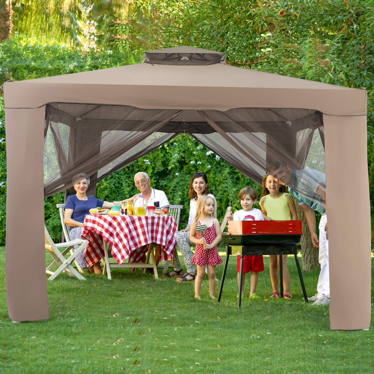 komfotteu-pavillon-3x3m-mit-doppeldach-vorh-ngen-und-moskitonetz-braun image 2