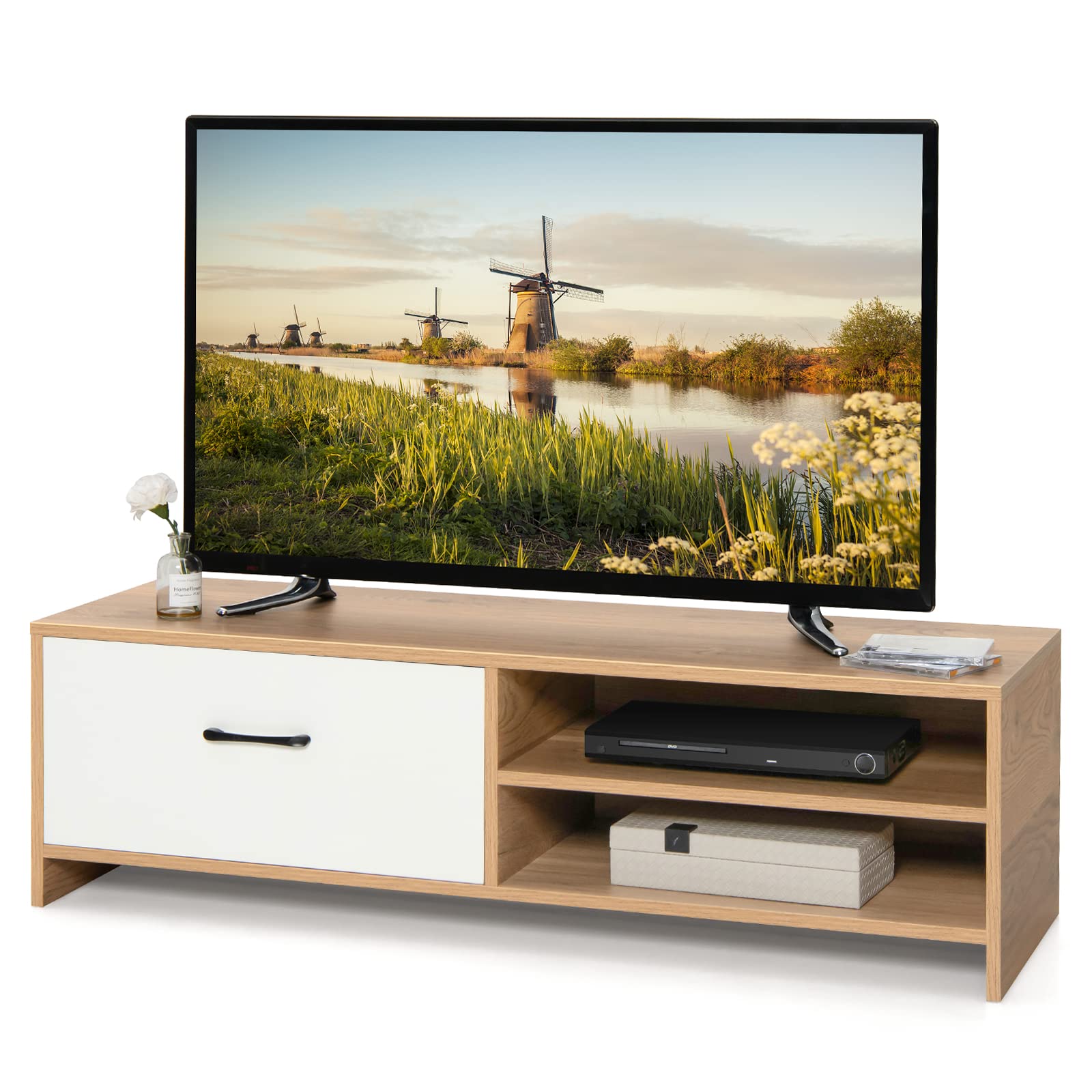 komfotteu-tv-lowboard-wei-natur-120x42x35-cm-f-r-fernseher-bis-55-zoll image 1