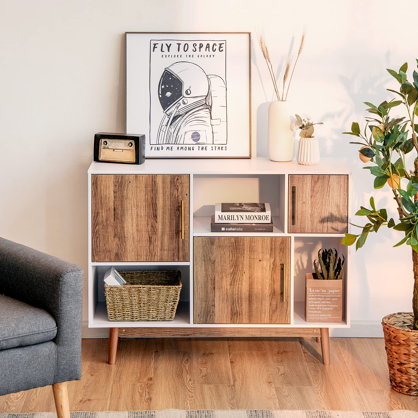 komfotteu-sideboard-holz-95x31x76-cm-wei-braun-6-f-cher image 2