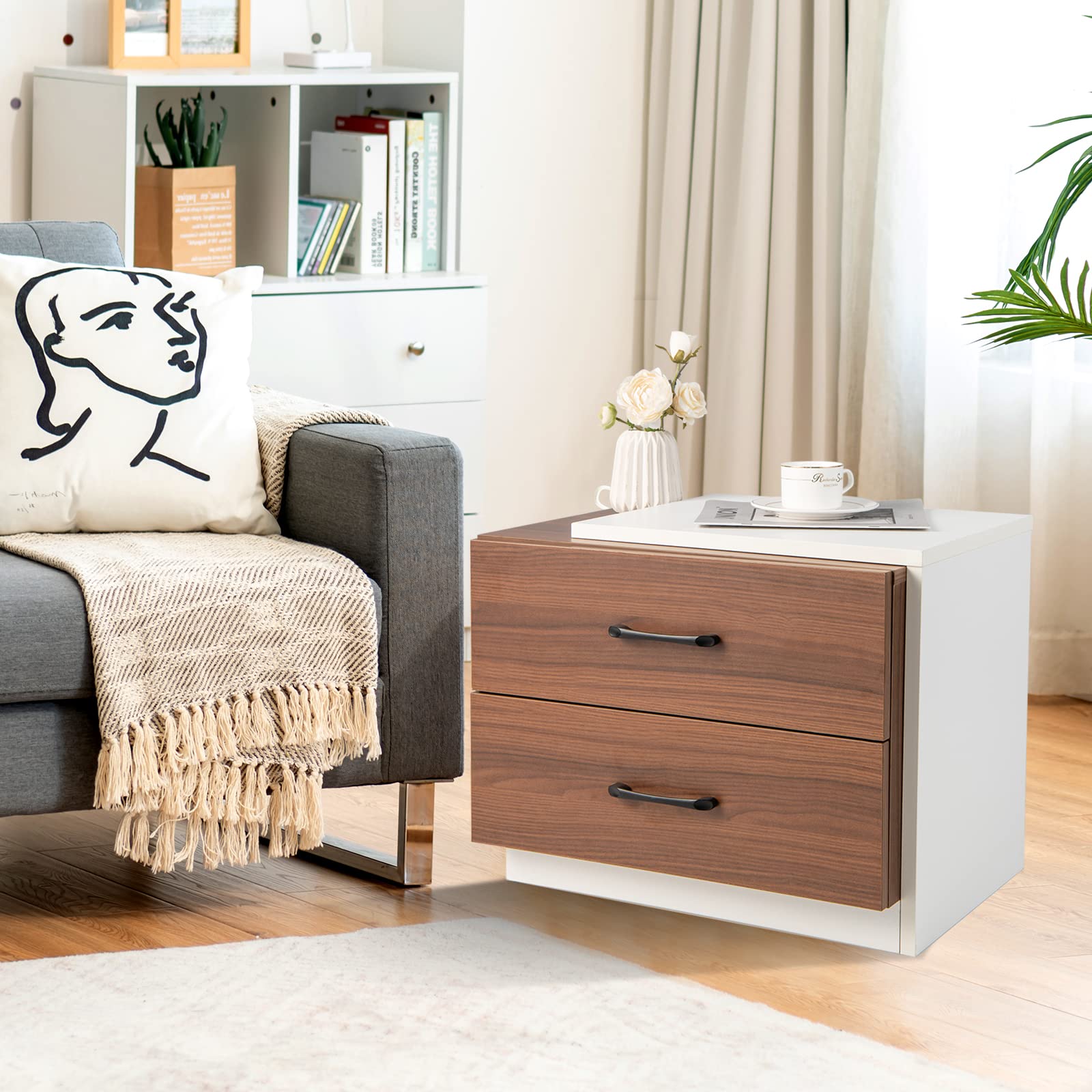 komfotteu-nachttisch-holz-mit-2-schubladen-55-x-40-x-45-cm image 2