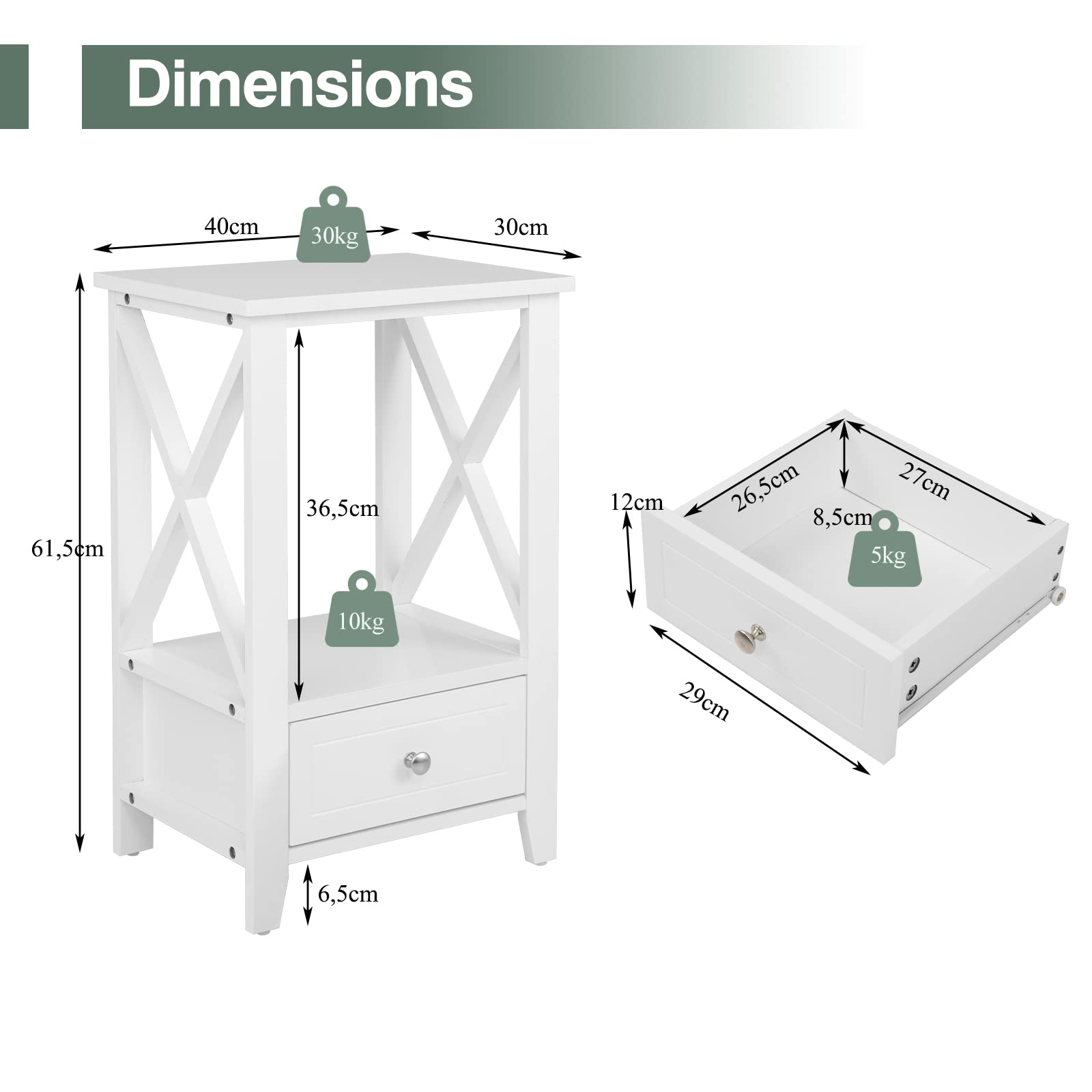 komfotteu-nachttisch-beistelltisch-holz-40-x-30-x-61-cm-mit-schublade-wei image 3