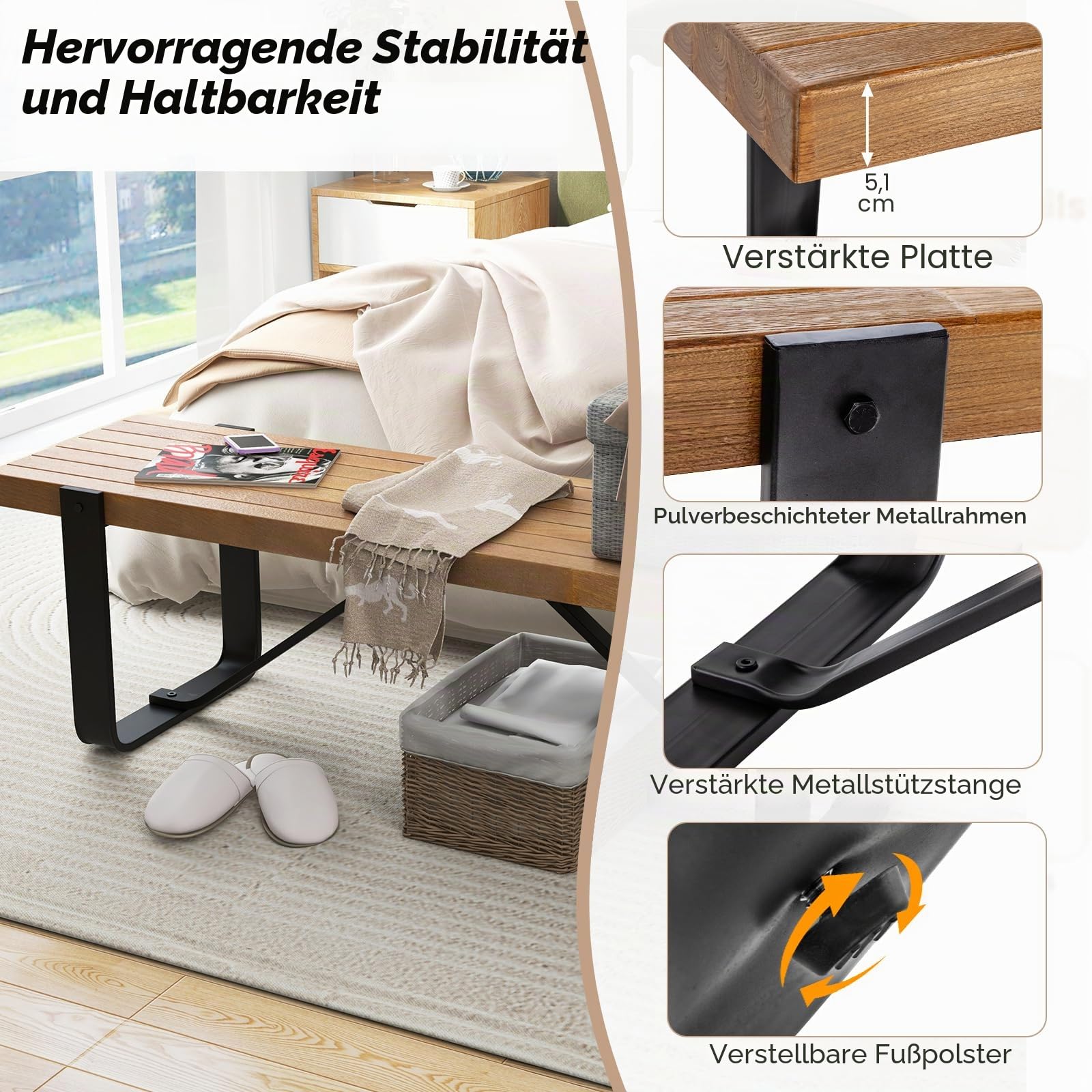 komfotteu-esszimmerbank-152-5x43-cm-sitzbank-holz-mit-u-metallbeinen-bis-300-kg image 4