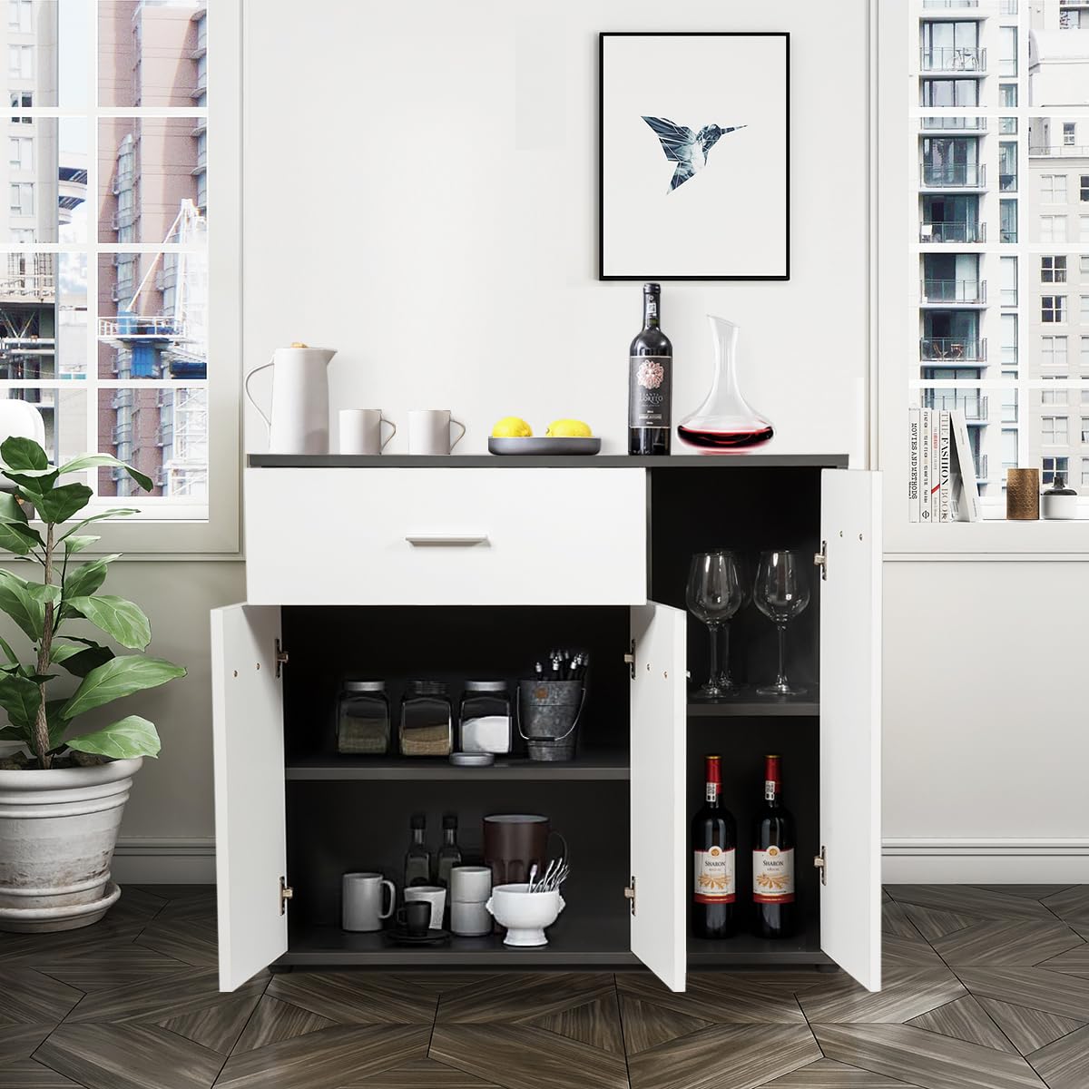 komfotteu-sideboard-kommode-wei-88x40x80-cm-mit-schublade image 7