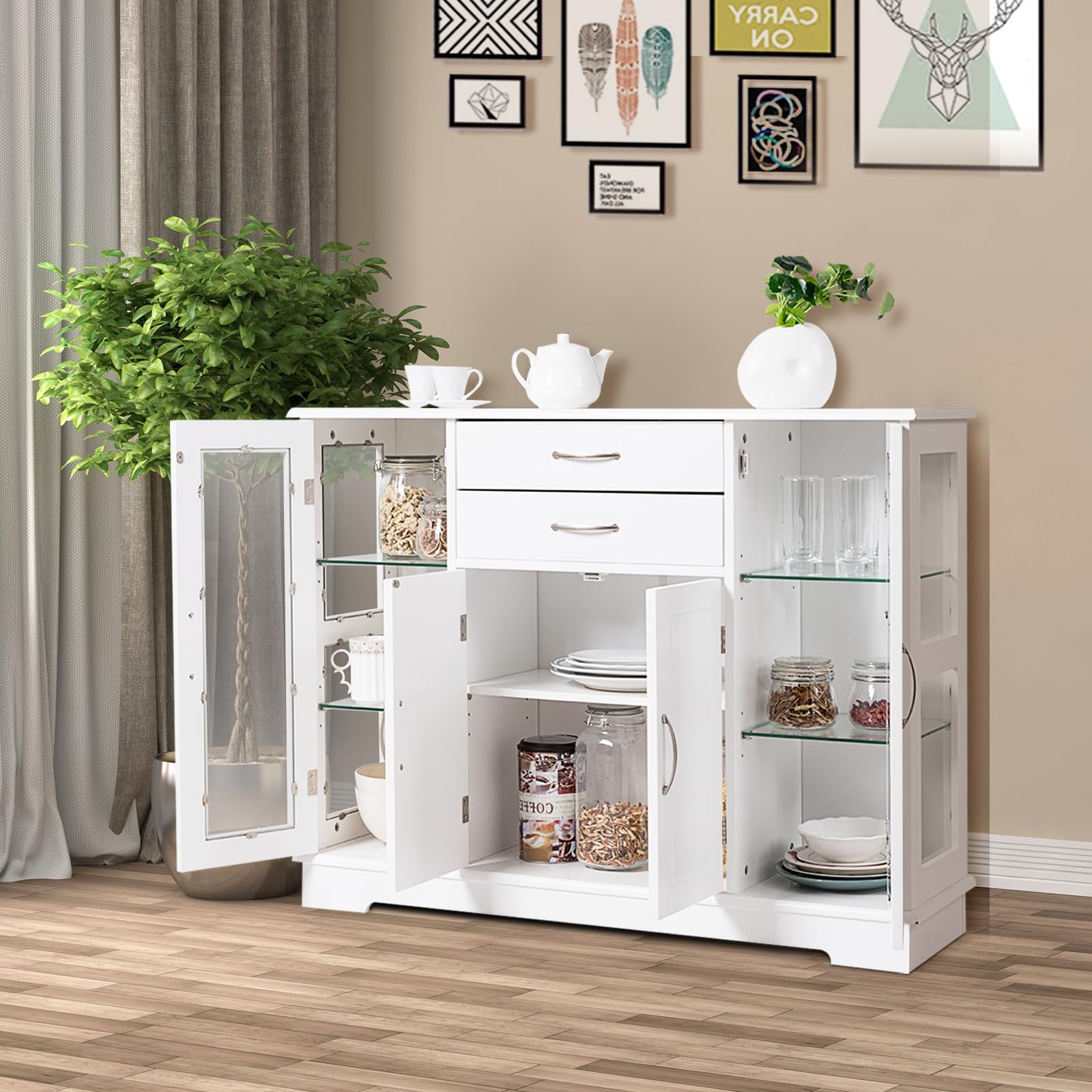 komfotteu-sideboard-wei-mit-glast-ren-und-schubladen-107-x-30-x-82-cm image 8
