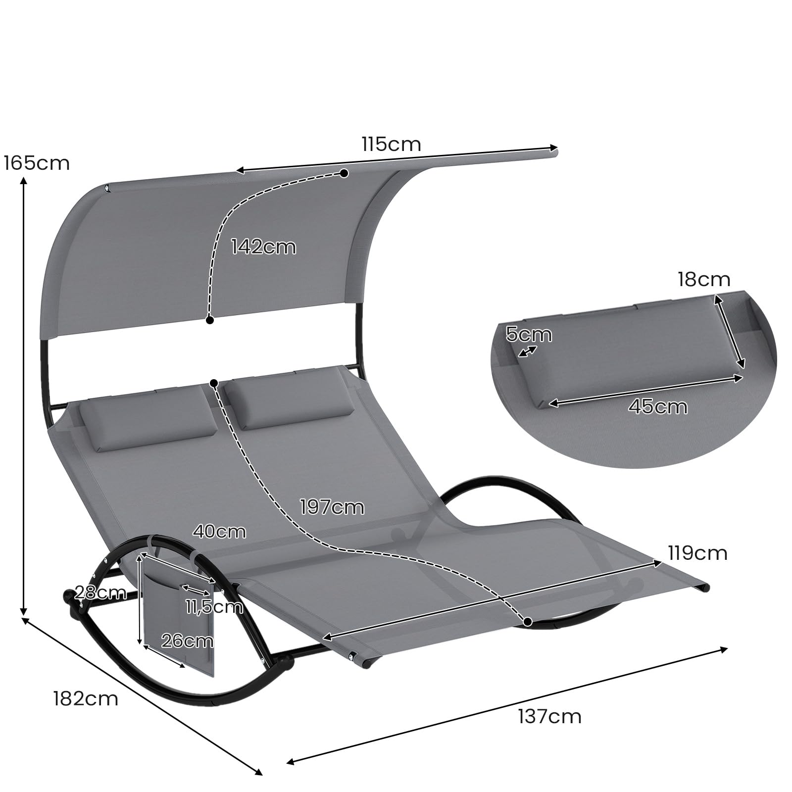 komfotteu-doppel-sonnenliege-mit-schaukel-2-sitzer-metall-textilene-grau image 3