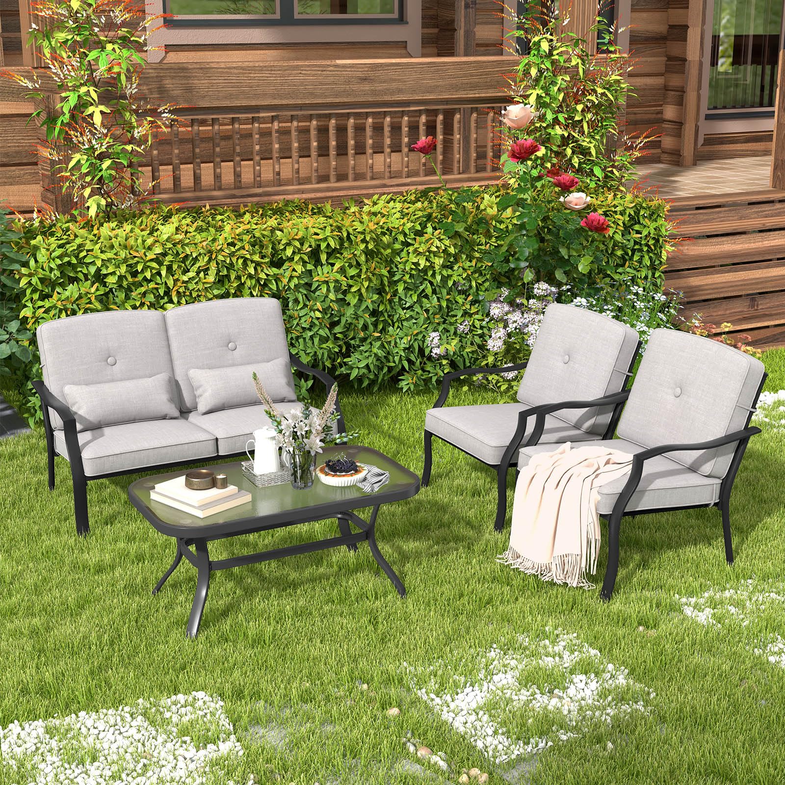 komfotteu-bistro-set-garten-4-teilig-polyester-und-metall-mit-tisch-grau image 7