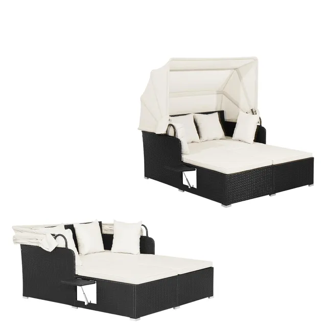 komfotteu-rattan-sonnenliege-f-r-2-personen-mit-sonnendach-inkl-kissen image 1