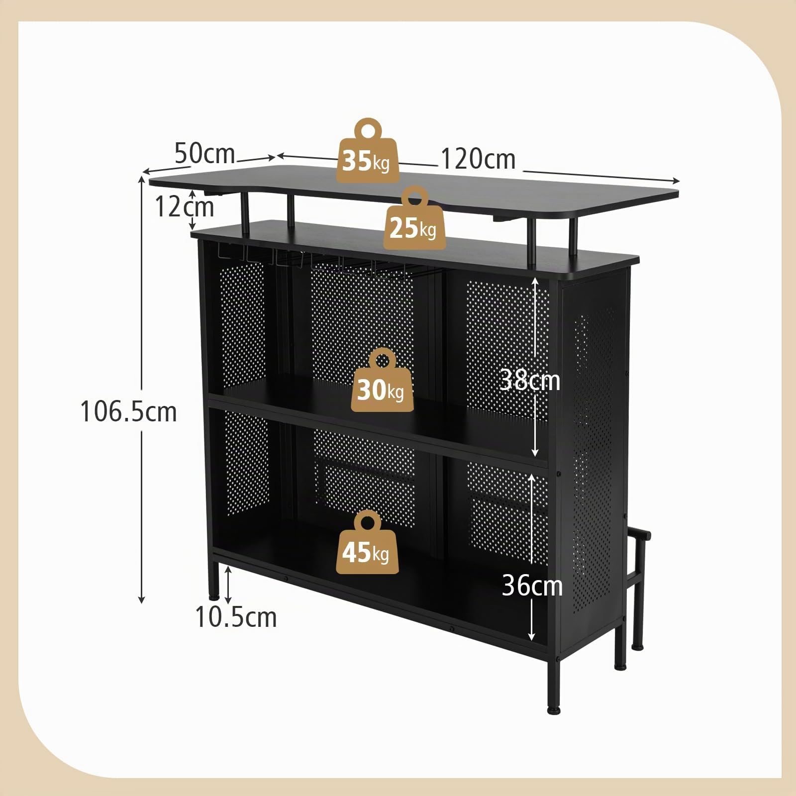 komfotteu-bartisch-mit-2-f-chern-fu-st-tze-rechteckig-120x50x106-5-cm-schwarz image 3