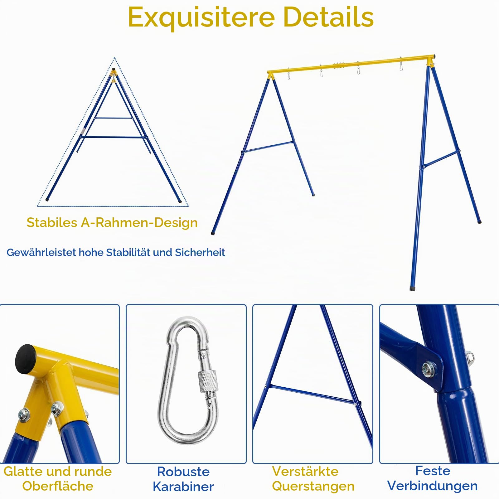 komfotteu-doppelschaukel-mit-metallgestell-kinderschaukel-nestschaukel-blau-gelb image 3