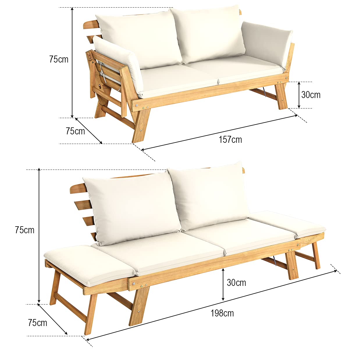 komfotteu-gartensofa-aus-holz-wei-bank-sonnenliege-2-personen image 3