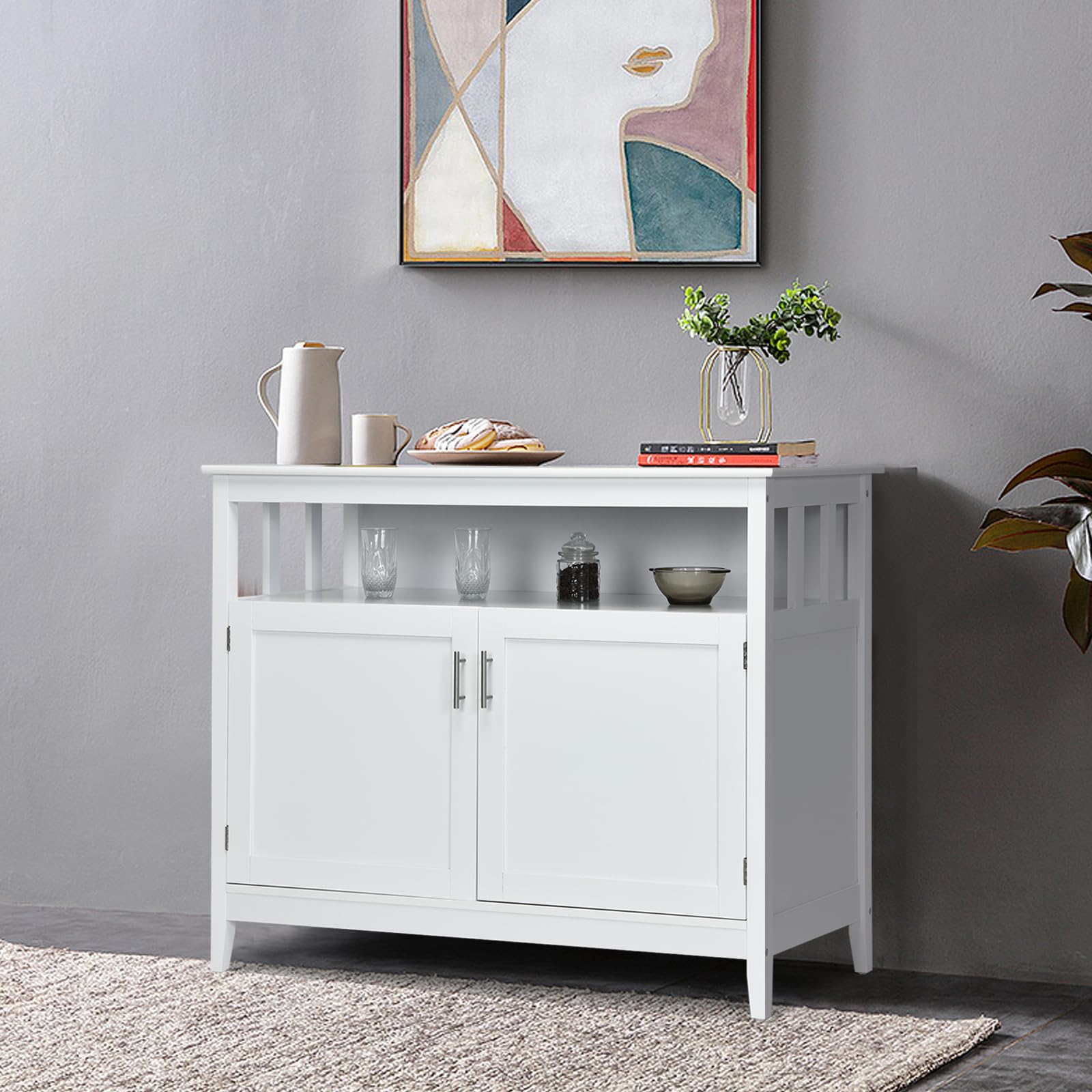 komfotteu-sideboard-kiefernholz-114x51x91-cm-mit-verstellbaren-regalen image 2