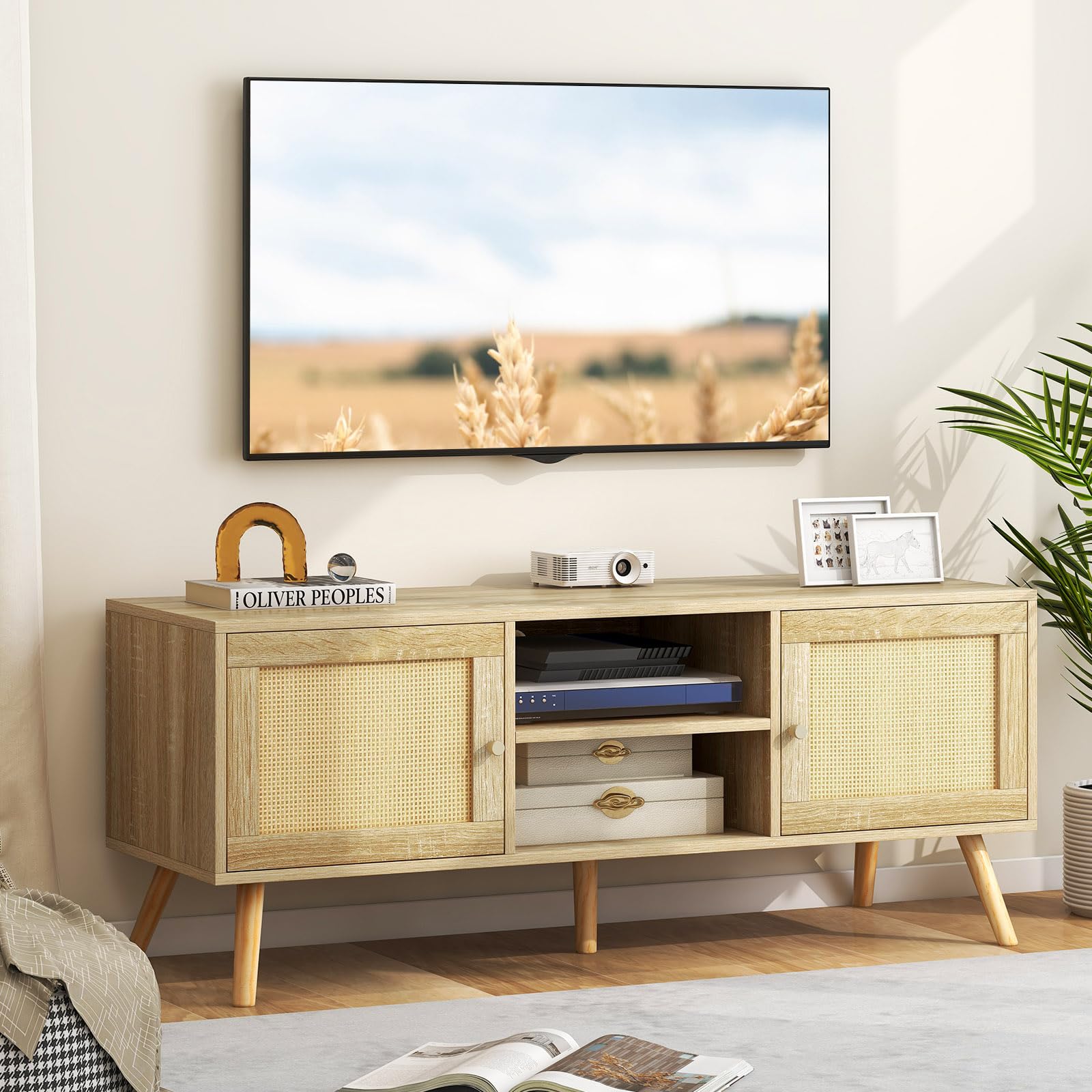komfotteu-tv-bank-holz-120-cm-f-r-55-zoll-mit-rattan-schr-nken-natur image 7