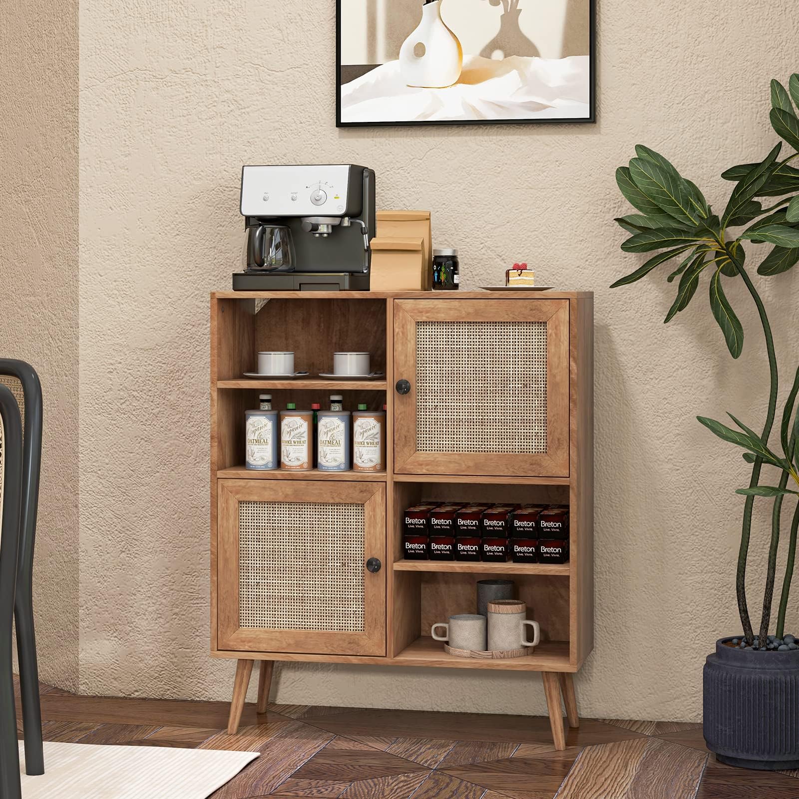 komfotteu-sideboard-rattan-80x29-5x97-cm-anrichte-beistellschrank-mit-t-ren image 2