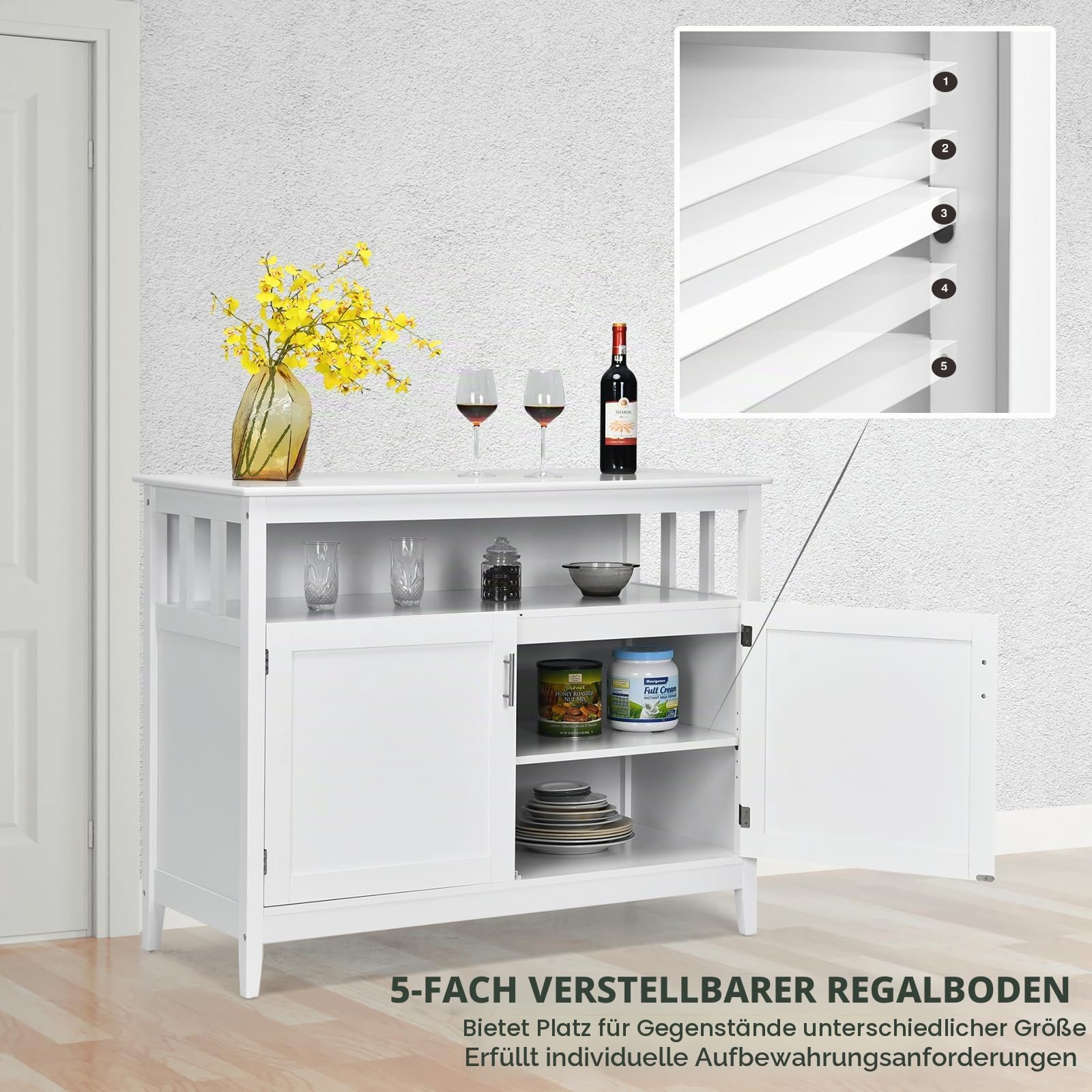 komfotteu-sideboard-kiefernholz-114x51x91-cm-mit-verstellbaren-regalen image 5