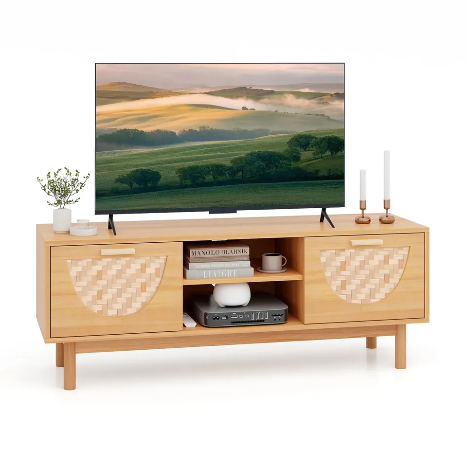 komfotteu-fernsehtisch-tv-schrank-holz-120x35x45-5-cm-f-r-tv-bis-55-zoll-mit-bam image 1