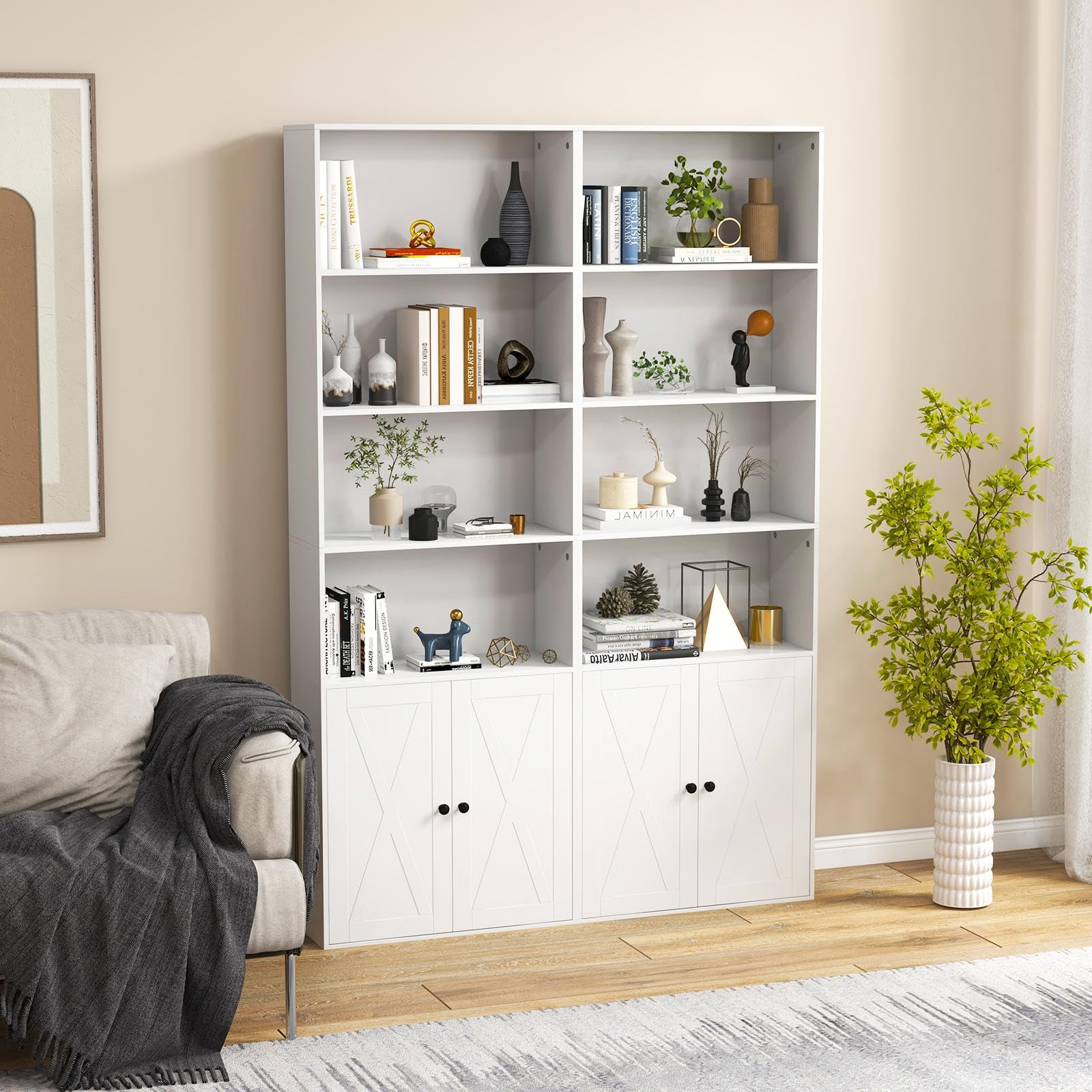 komfotteu-b-cherregal-holz-mit-t-rschrank-6-regale-60x24x180cm-wei image 2