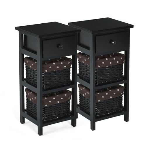 komfotteu-nachttisch-2er-set-schwarz-28x26x60-cm-beistelltisch-mit-schublade-und image 8