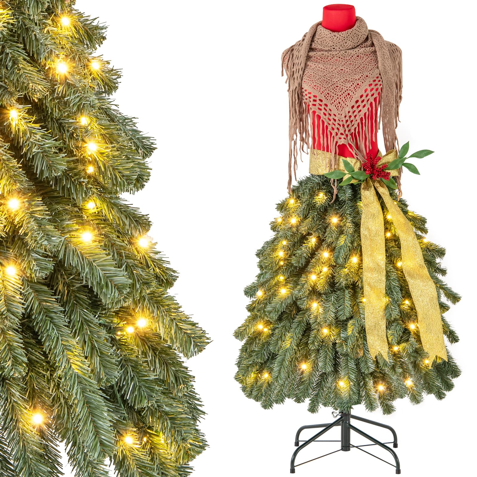 komfotteu-k-nstlicher-wei-er-weihnachtsbaum-mit-lichtern-und-metallst-nder image 8