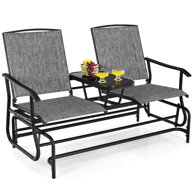 komfotteu-schaukelbank-2-sitzer-mit-tisch-grau-gartenschaukel-bis-240-kg image 1