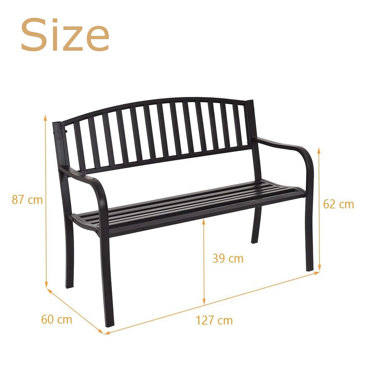 komfotteu-2-sitzer-stahlbank-mit-r-ckenlehne-127-x-60-x-87-cm-schwarz image 3