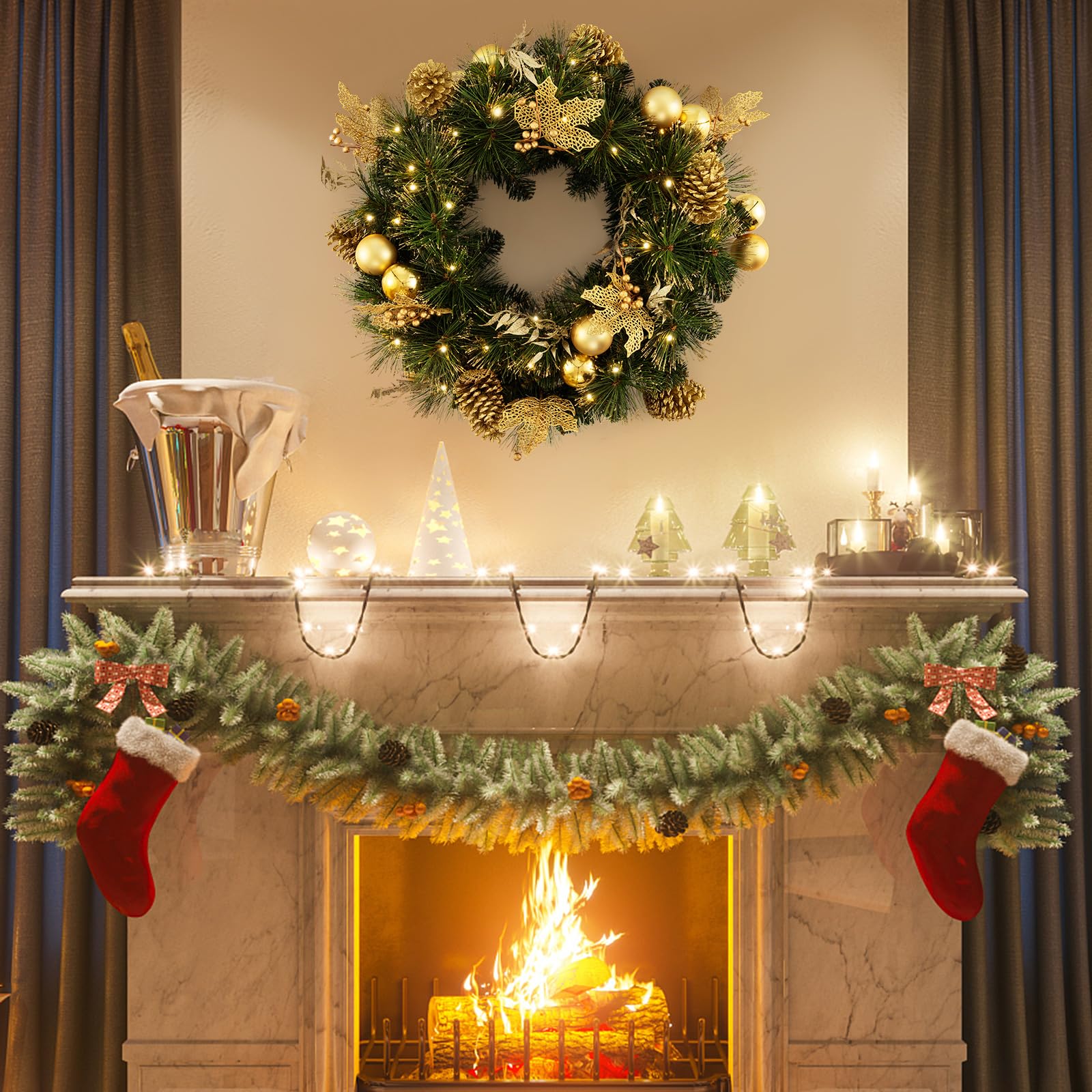 komfotteu-weihnachtsgirlande-60-cm-mit-35-leds-k-nstliche-tannengirlande-mit-gol image 2