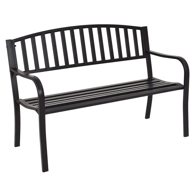 komfotteu-2-sitzer-stahlbank-mit-r-ckenlehne-127-x-60-x-87-cm-schwarz image 1