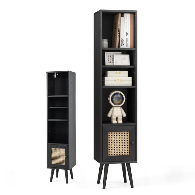 komfotteu-b-cherschrank-rattan-holz-mit-t-r-schwarz-30-x-30-x-137-cm image 1