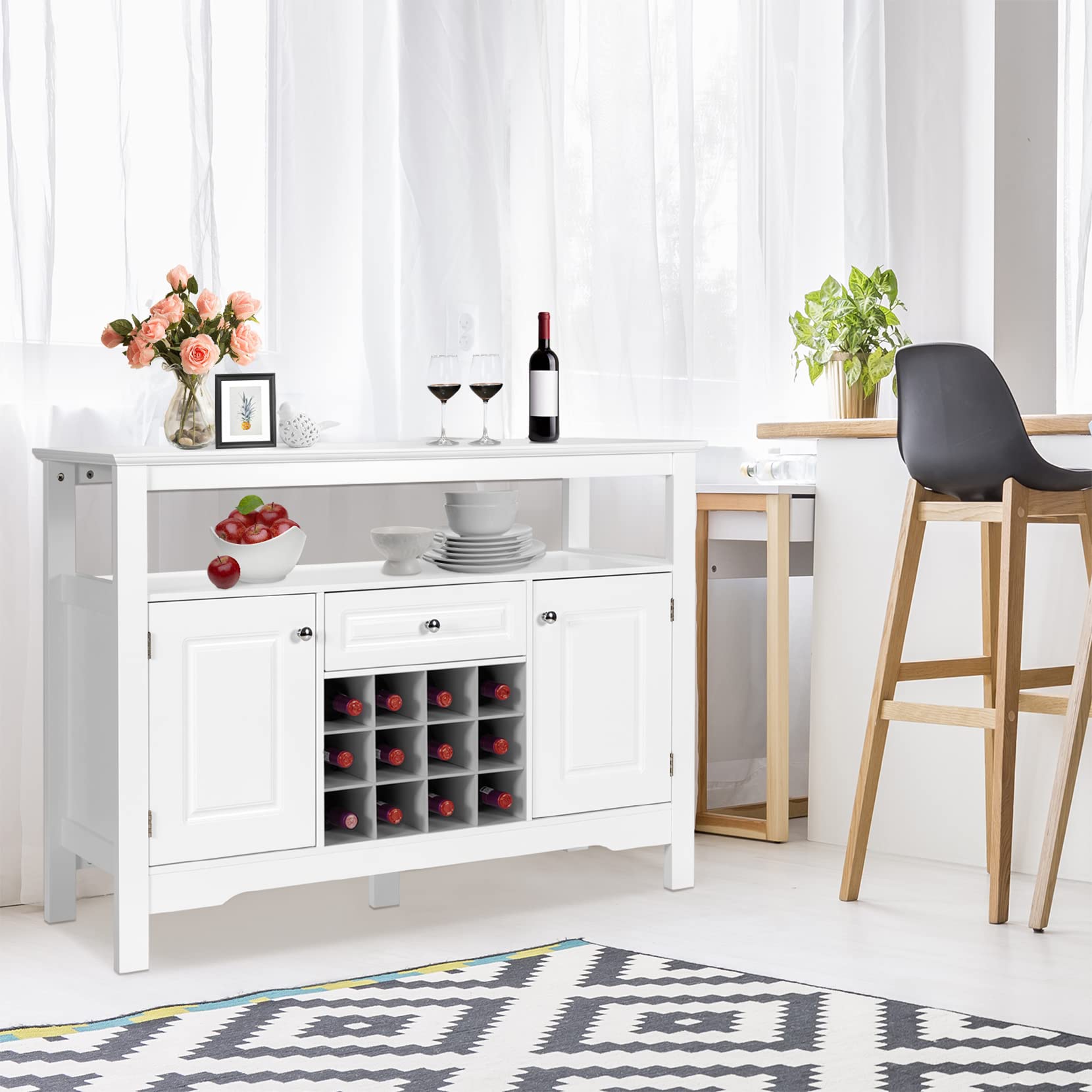 komfotteu-sideboard-k-chenschrank-116x40x82cm-wei-mit-weinregal image 2