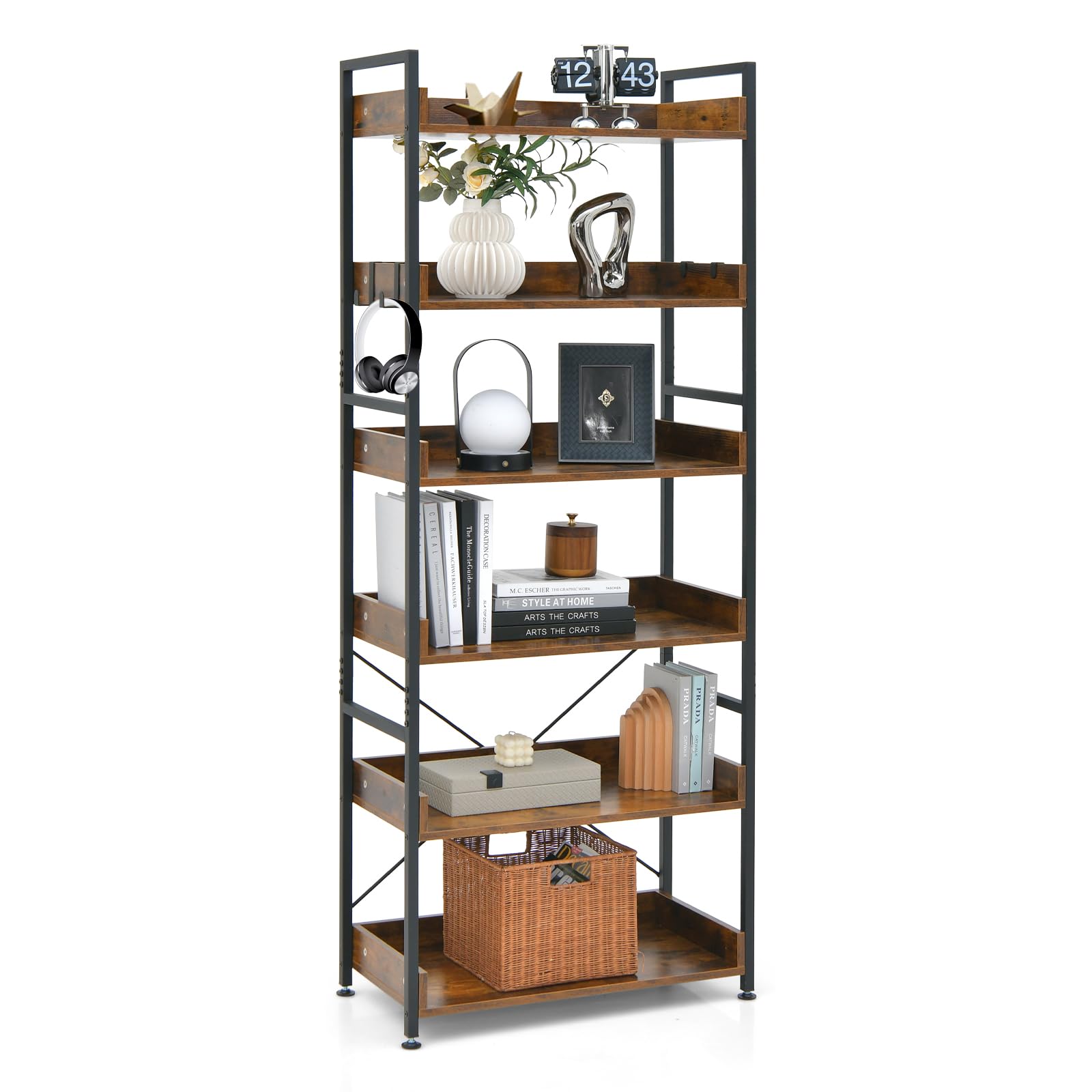 komfotteu-standregal-6-ebenen-69x34x177-cm-holz-metall image 1