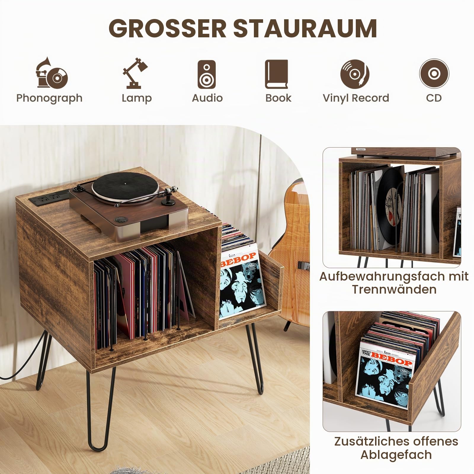 komfotteu-plattenspielerst-nder-braun-mit-ladestation-f-r-bis-zu-145-alben image 4