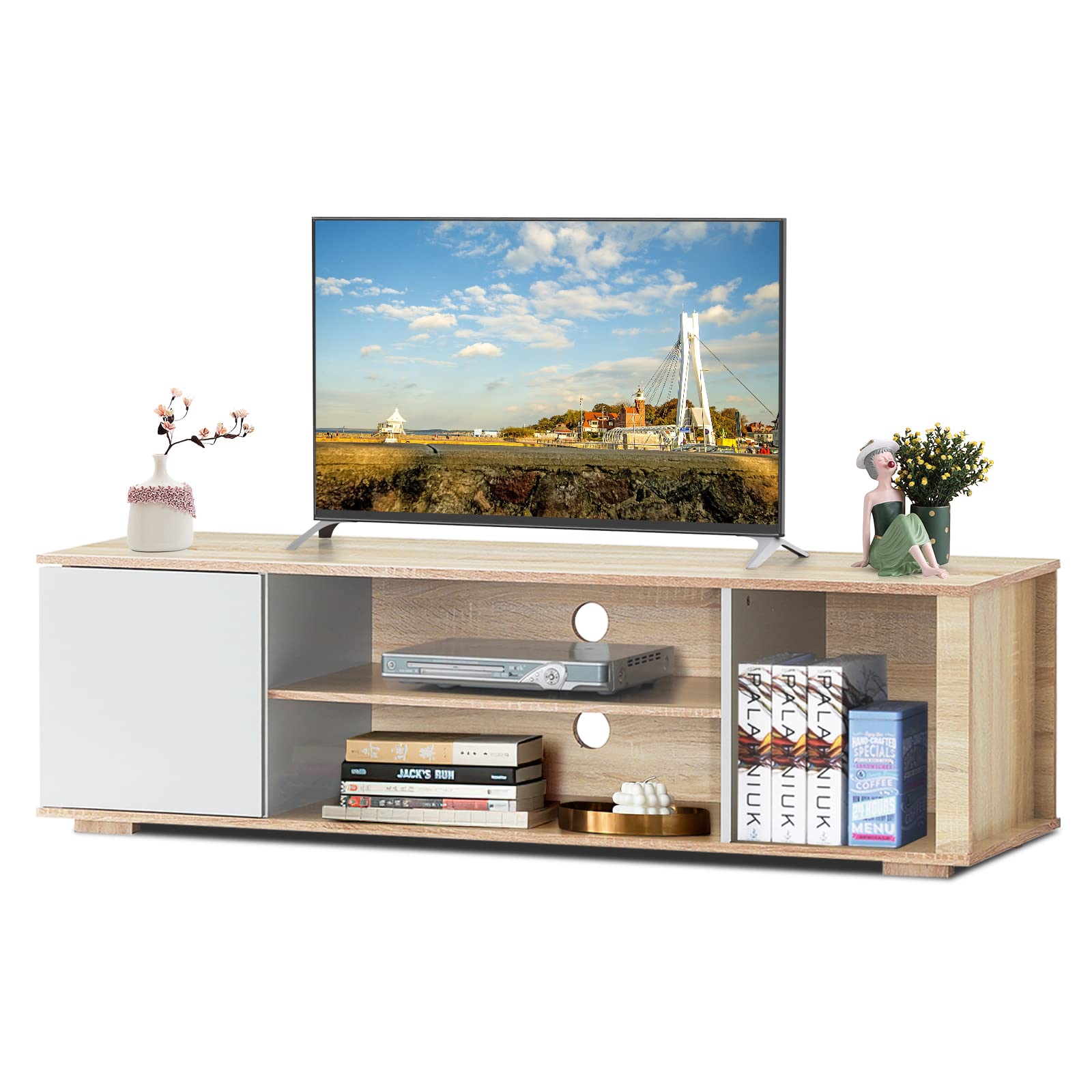 komfotteu-tv-lowboard-150-cm-f-r-55-zoll-natur-wei image 1