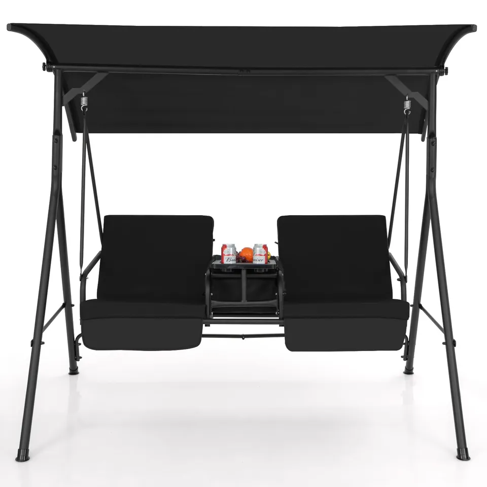 komfotteu-hollywoodschaukel-2-sitzer-mit-baldachin-schwarz image 1