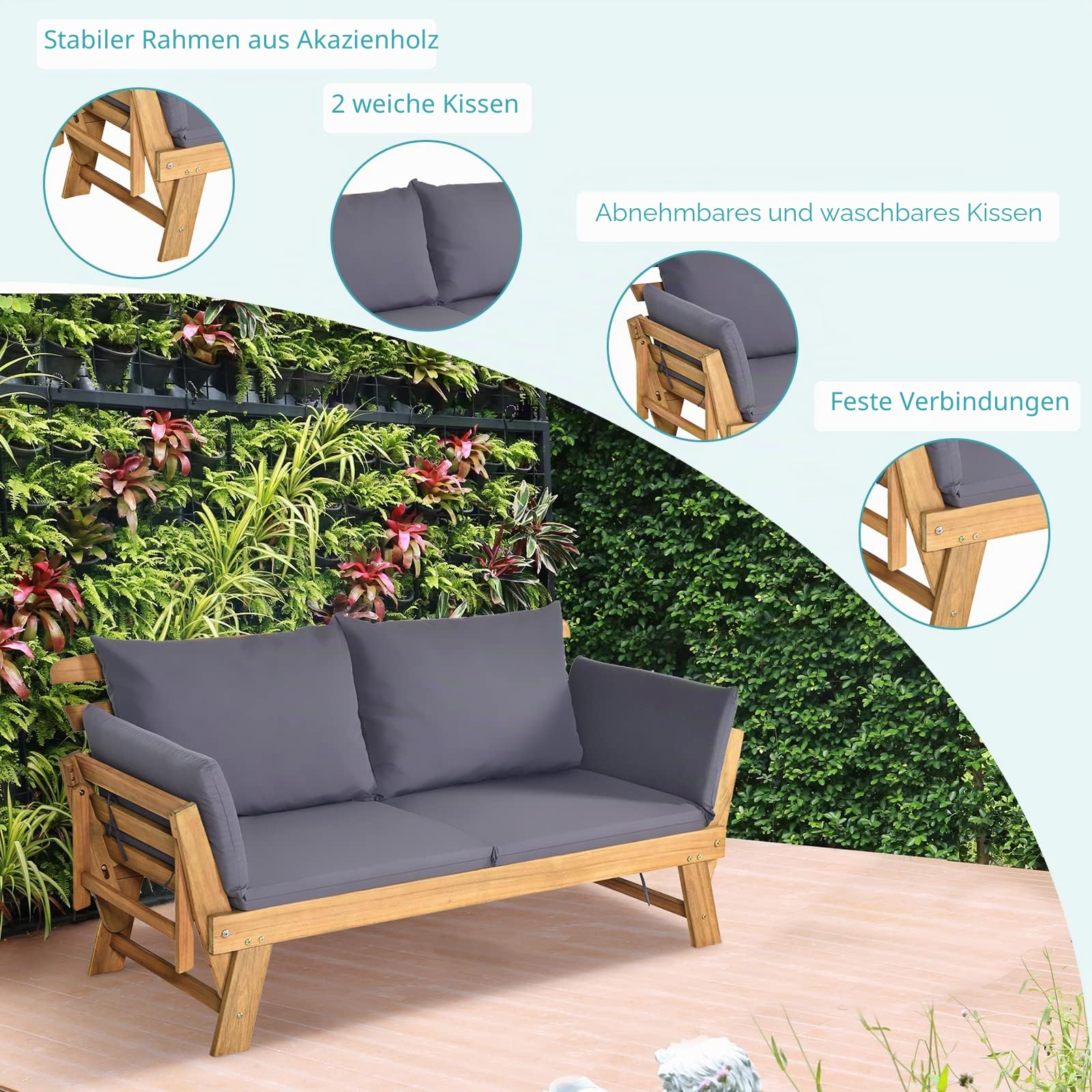 komfotteu-gartenbank-aus-holz-165-x-65-x-88-cm-verstellbare-multifunktionsbank-g image 5