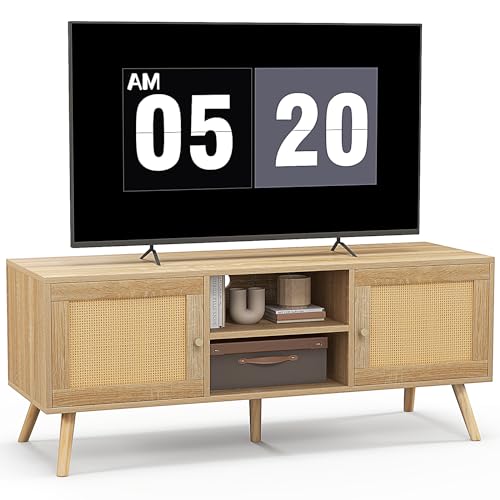komfotteu-tv-bank-holz-120-cm-f-r-55-zoll-mit-rattan-schr-nken-natur image 8
