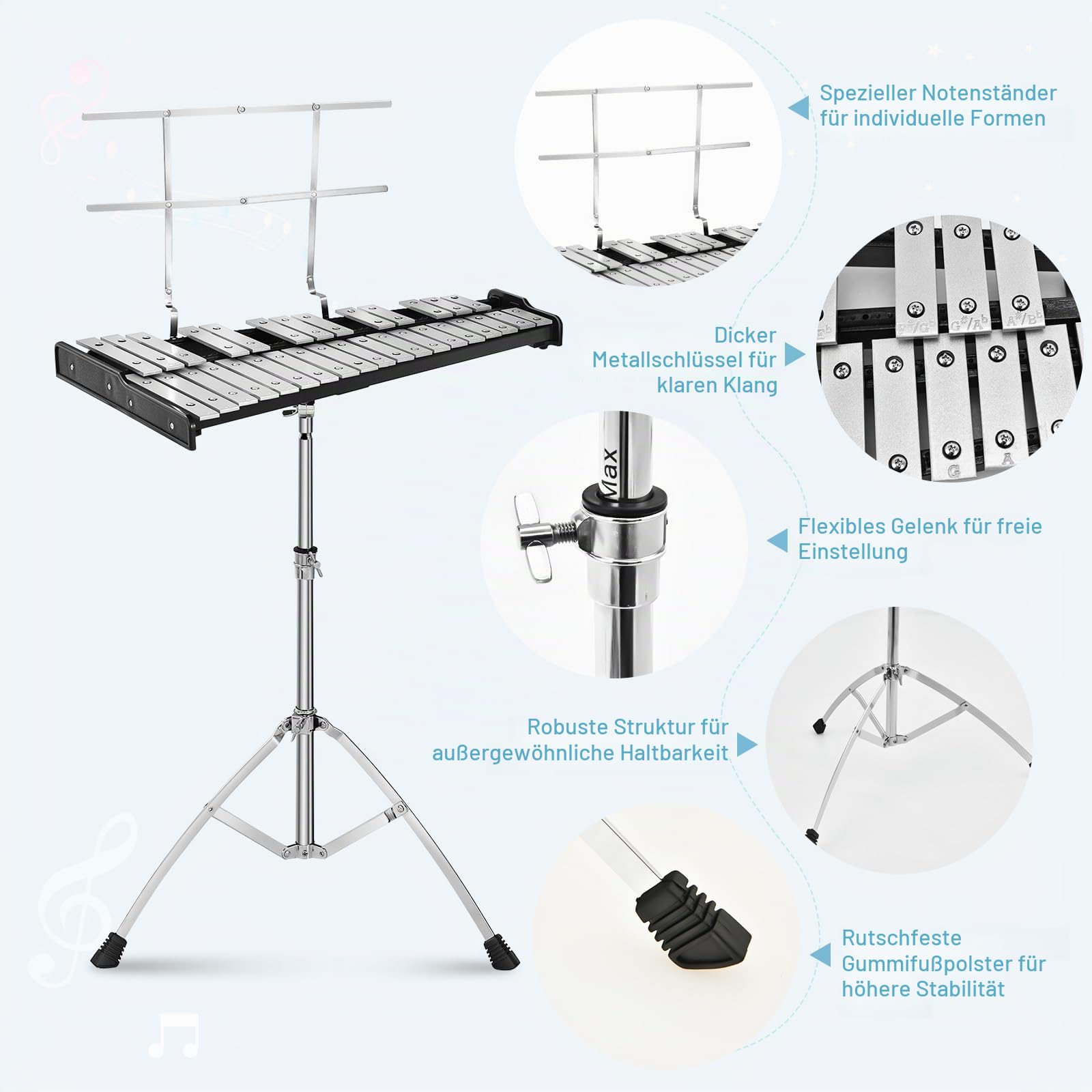 komfotteu-glockenspiel-set-32-noten-xylophon-mit-st-nder image 4