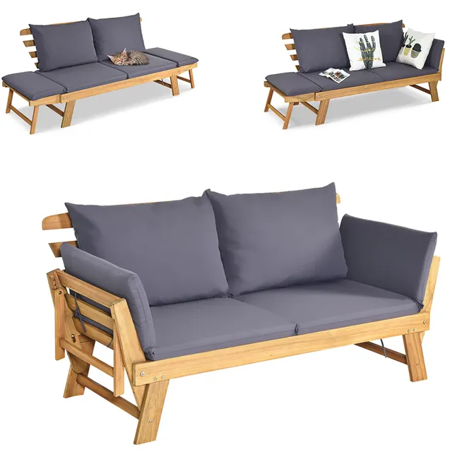 komfotteu-gartenbank-aus-holz-165-x-65-x-88-cm-verstellbare-multifunktionsbank-g image 1