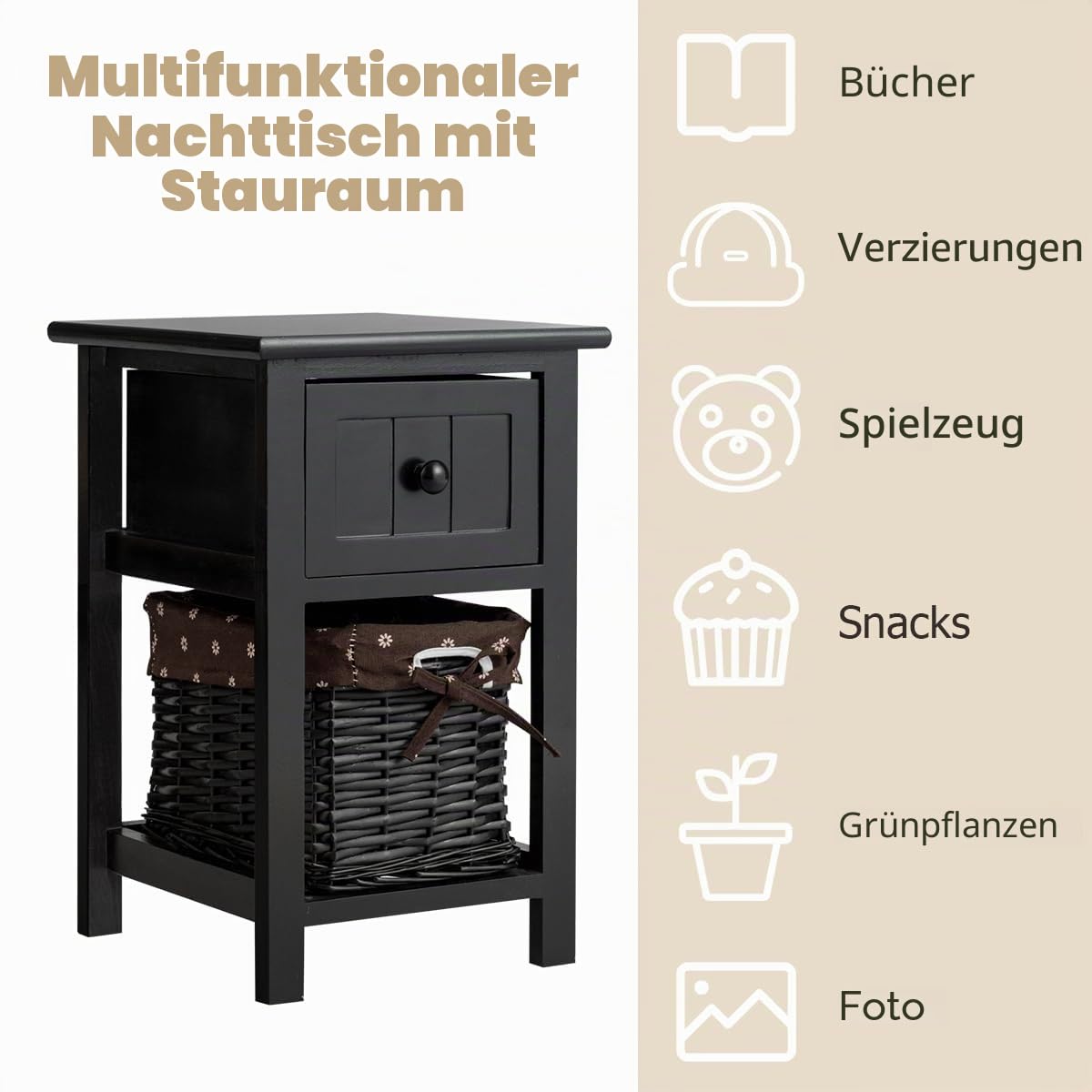 komfotteu-nachttisch-holz-schwarz-mit-schublade-und-korb-28x31x45-cm image 4