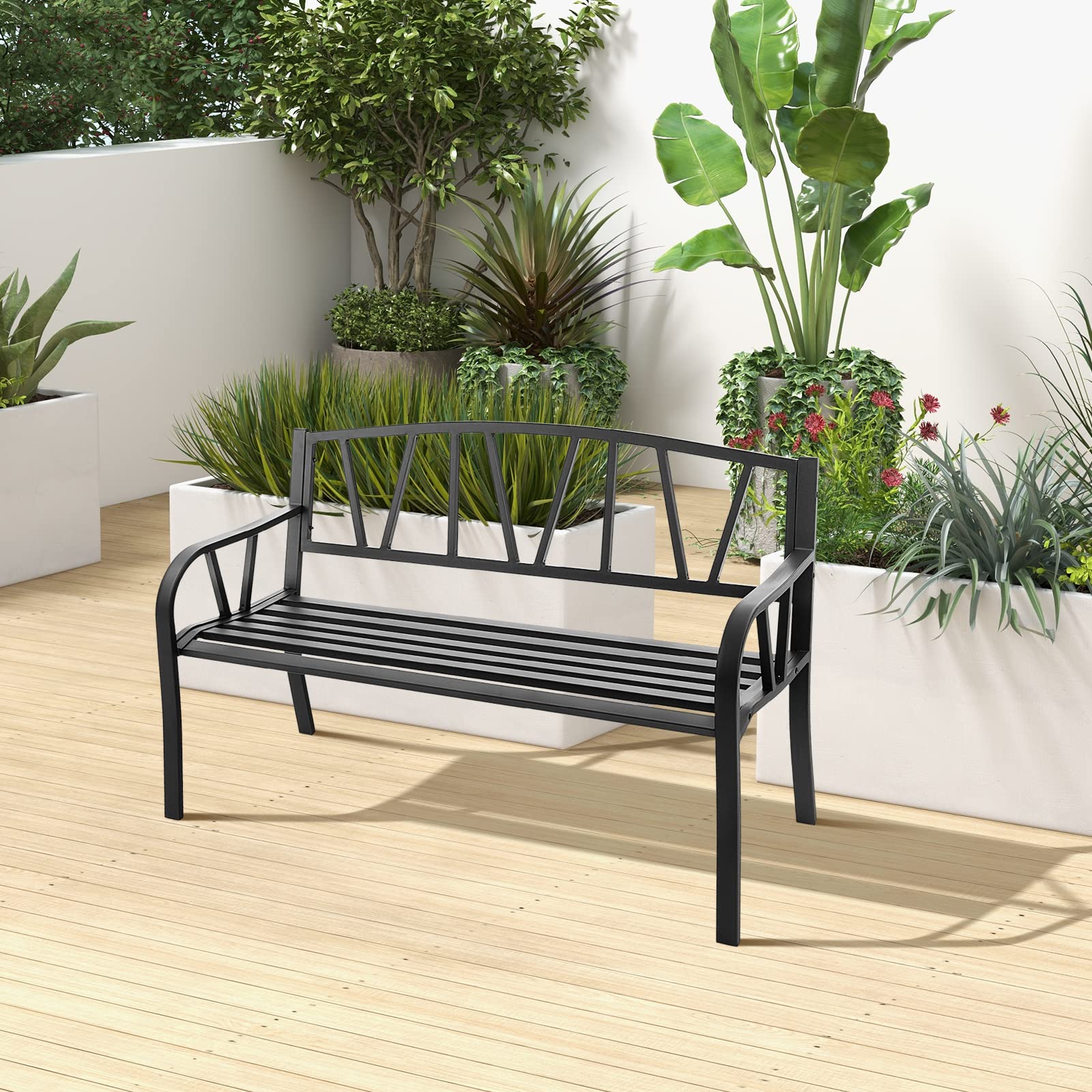 komfotteu-gartenbank-2-sitzer-metall-schwarz-bis-300-kg image 2
