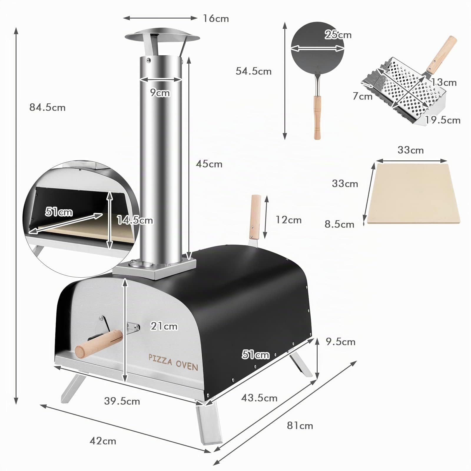 komfotteu-pizzaofen-outdoor-holzofen-edelstahl-mit-pizzastein-und-thermometer image 7