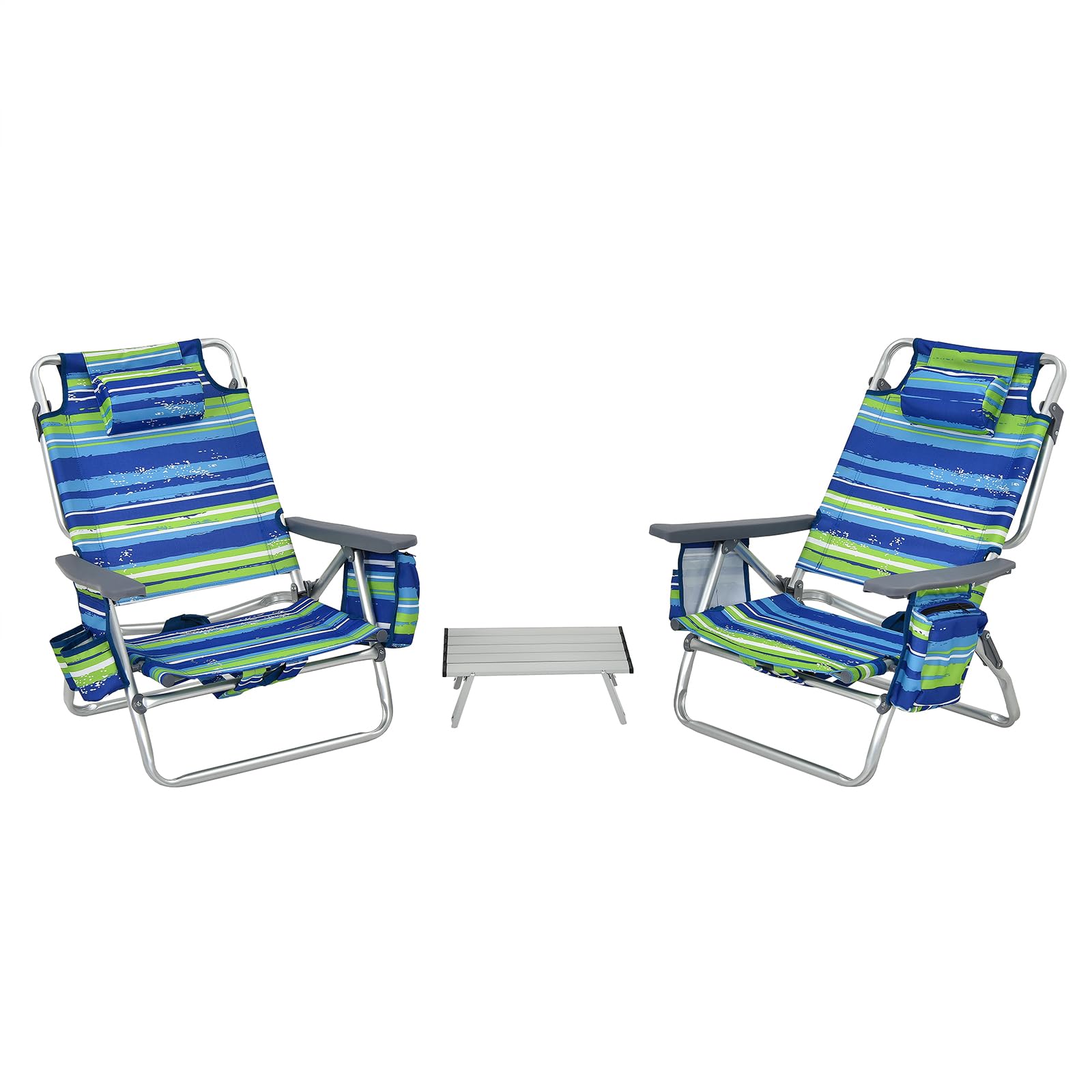 komfotteu-strandstuhl-klappbar-blau-mit-tisch-und-kopfst-tze image 1