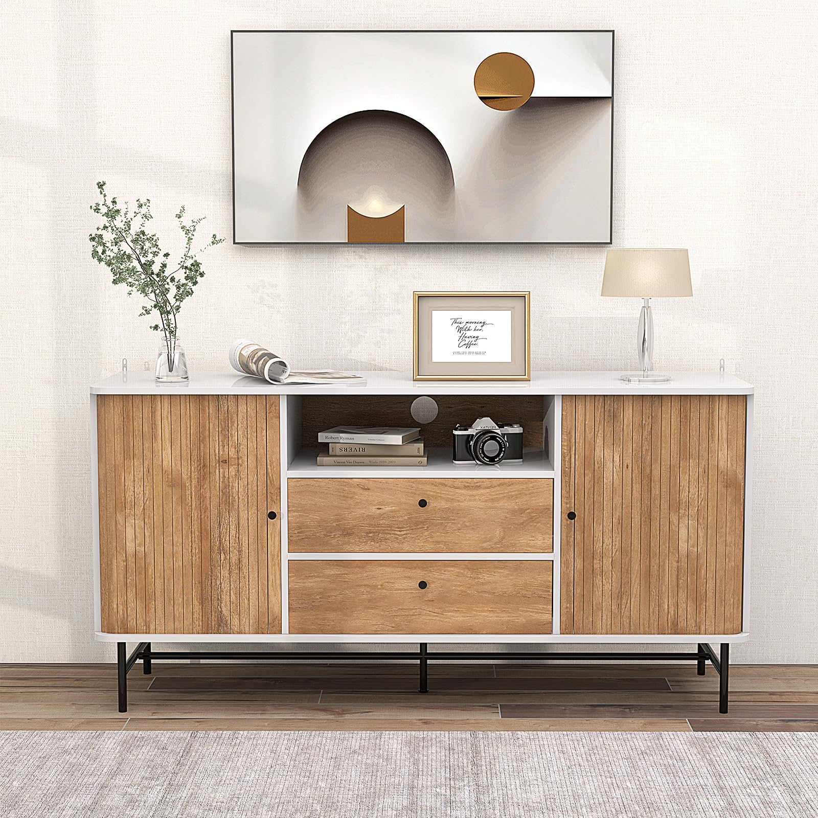 komfotteu-sideboard-150x45x74cm-mit-schiebet-ren-tv-bis-65-zoll image 2