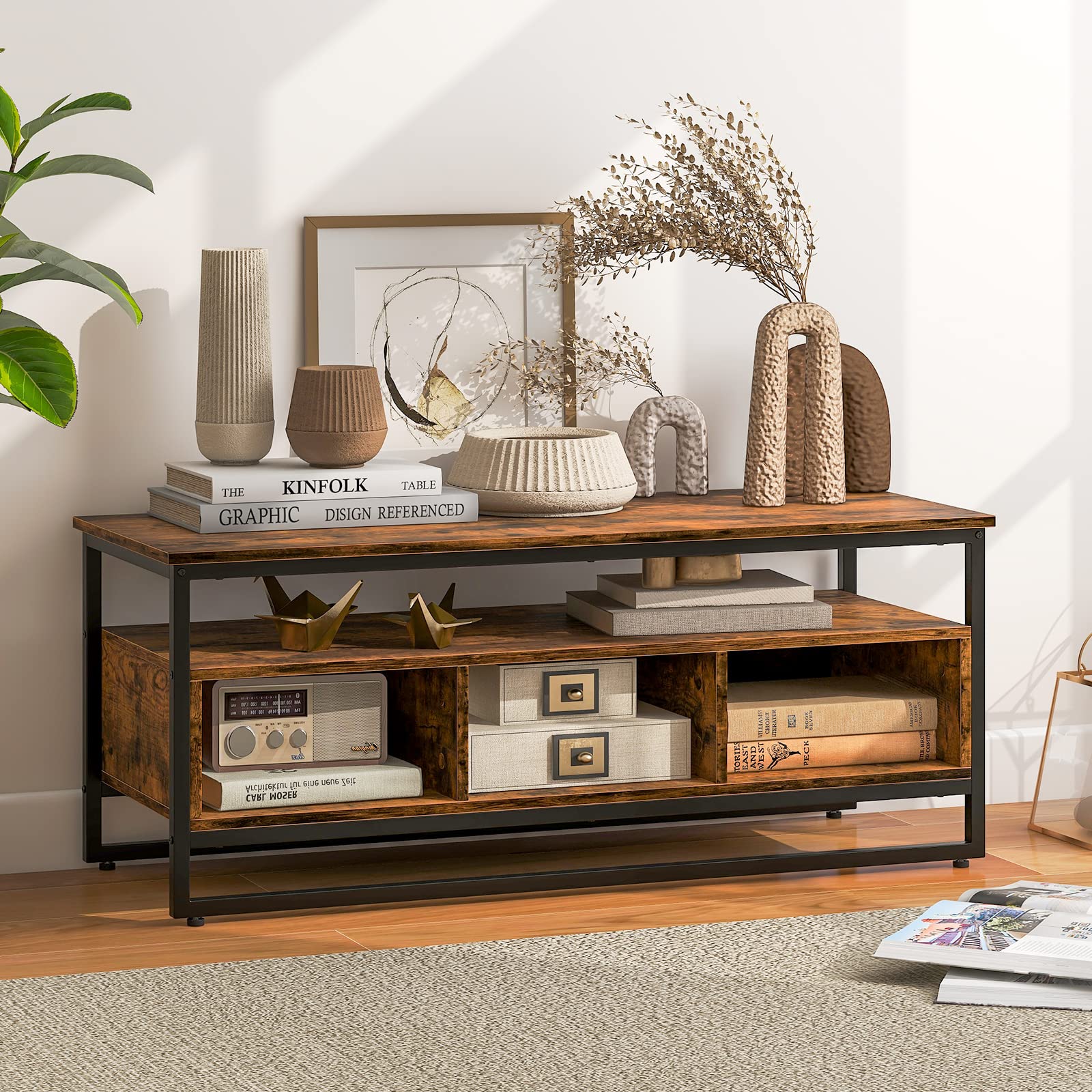 komfotteu-tv-st-nder-industrial-110-cm-braun-metallrahmen image 3