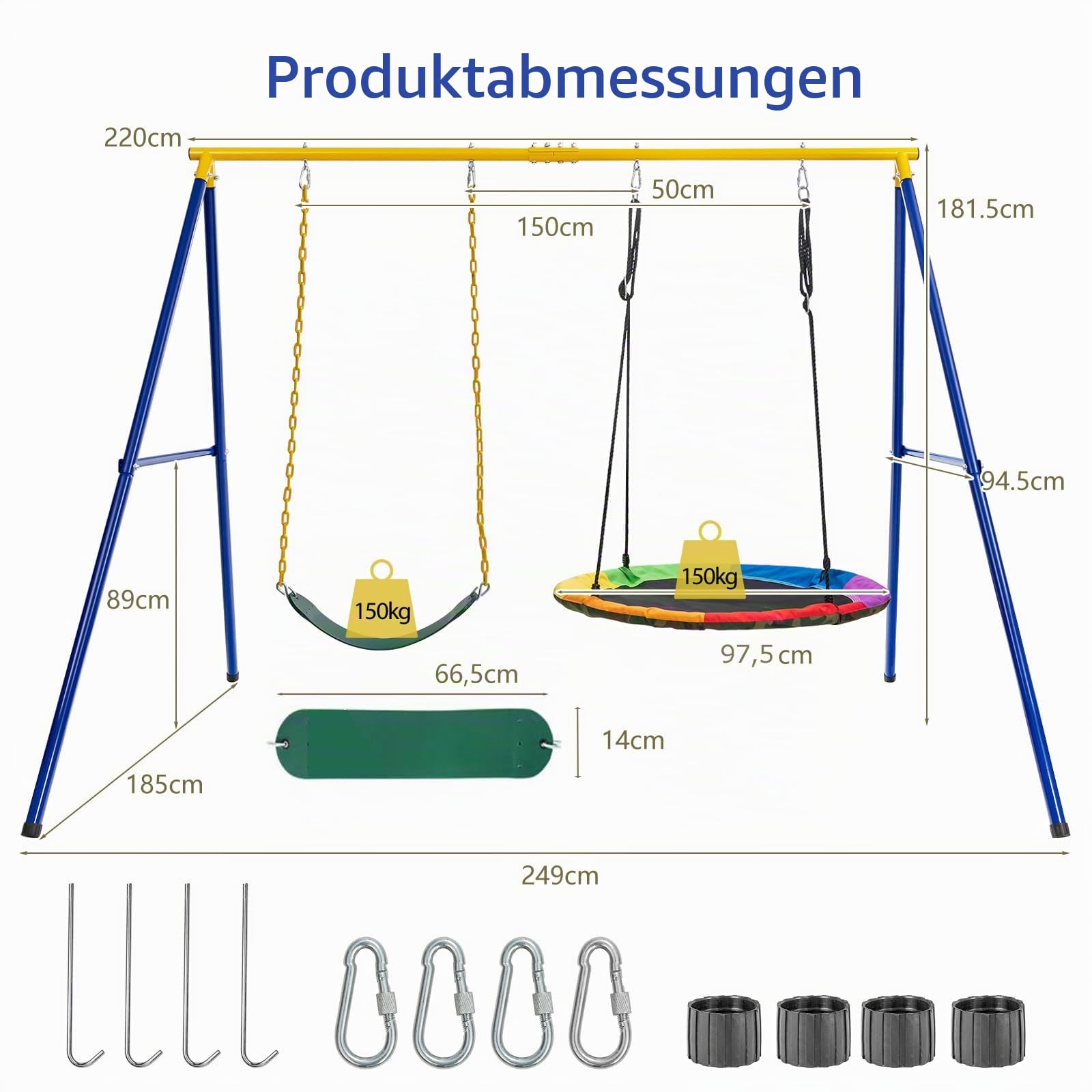 komfotteu-doppelschaukel-mit-metallgestell-kinderschaukel-nestschaukel-blau-gelb image 6